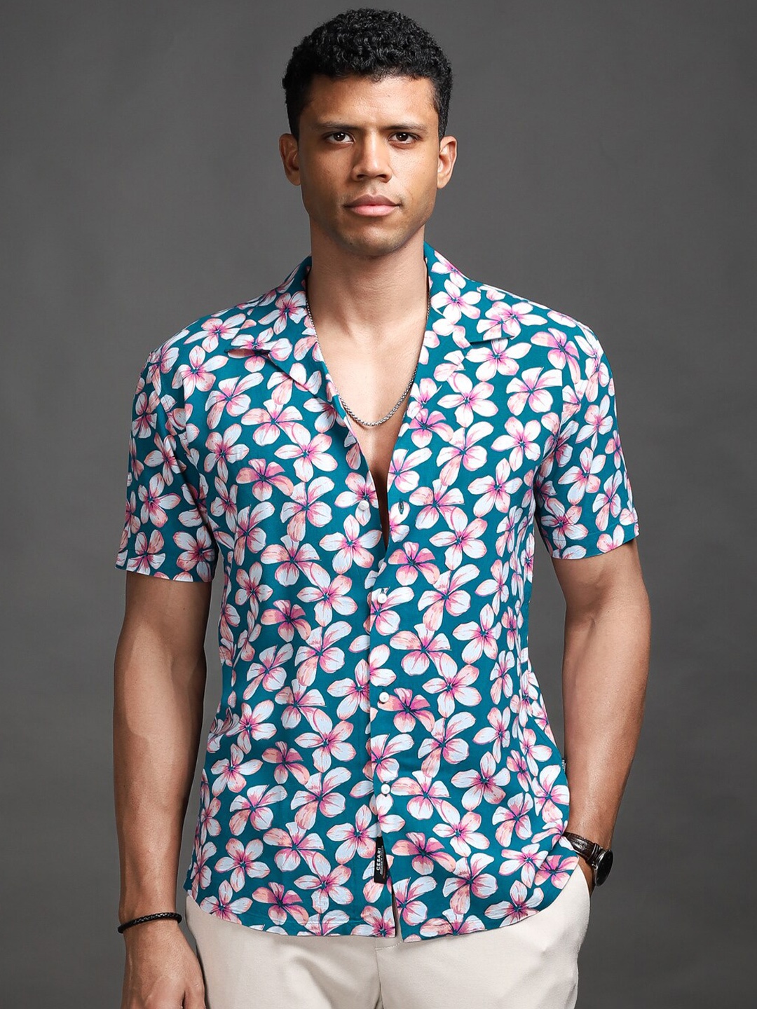 

CESARI LONDON Comfort Floral Printed Casual Shirt, Blue