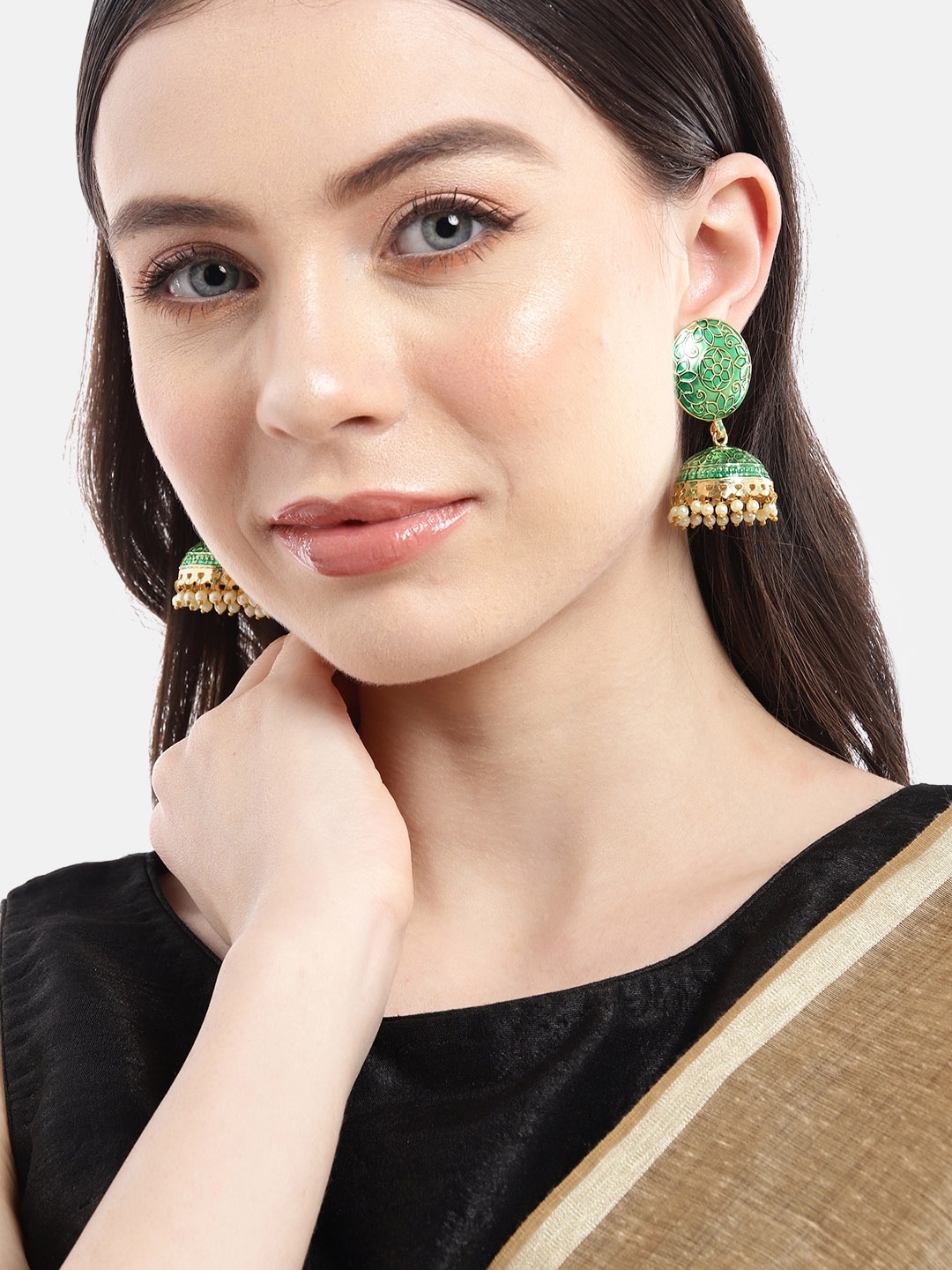 

Anouk Gold-Plated Dome Shaped Jhumkas Earrings, Green