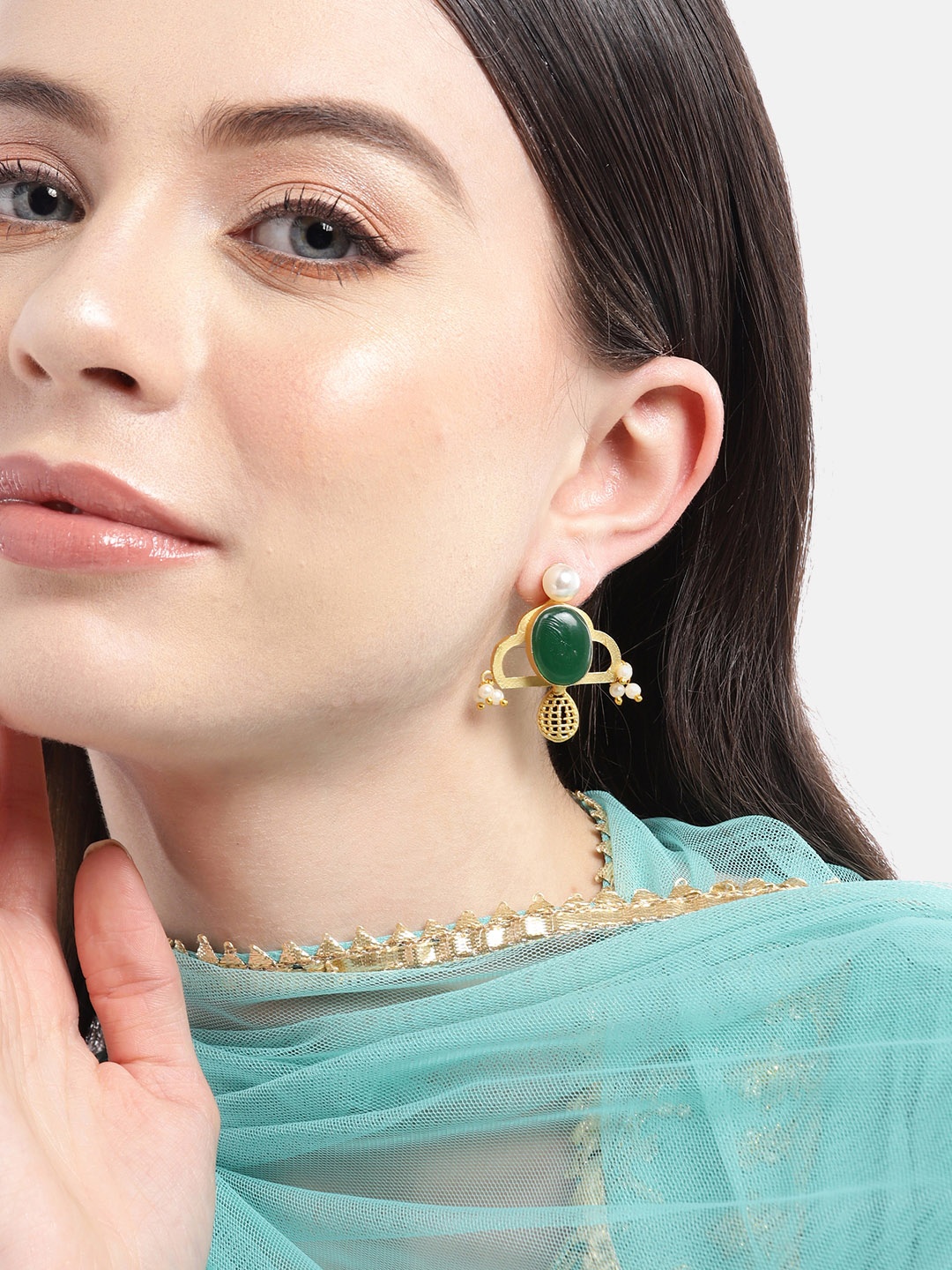 

Anouk Gold-Plated Geometric Drop Earrings, Green