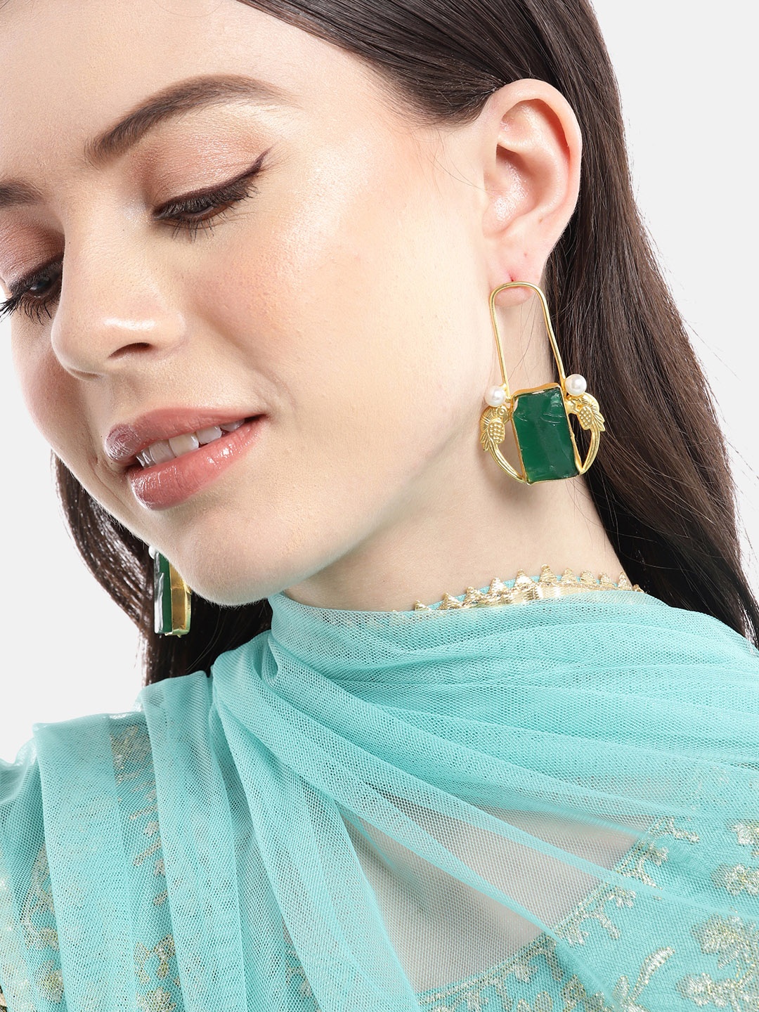 

Anouk Gold-Plated Contemporary Drop Earrings, Green