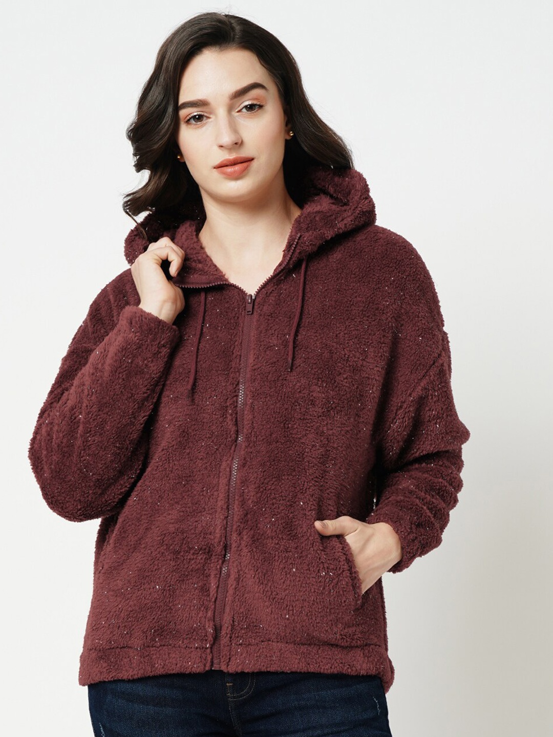 

ONLY Fur Detail Hooded Tailored Jacket, Maroon