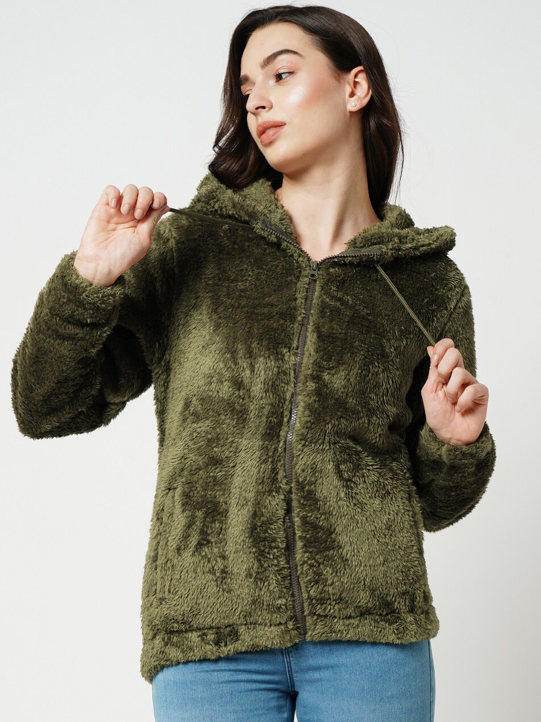 

ONLY Fur Detail Hooded Tailored Jacket, Green