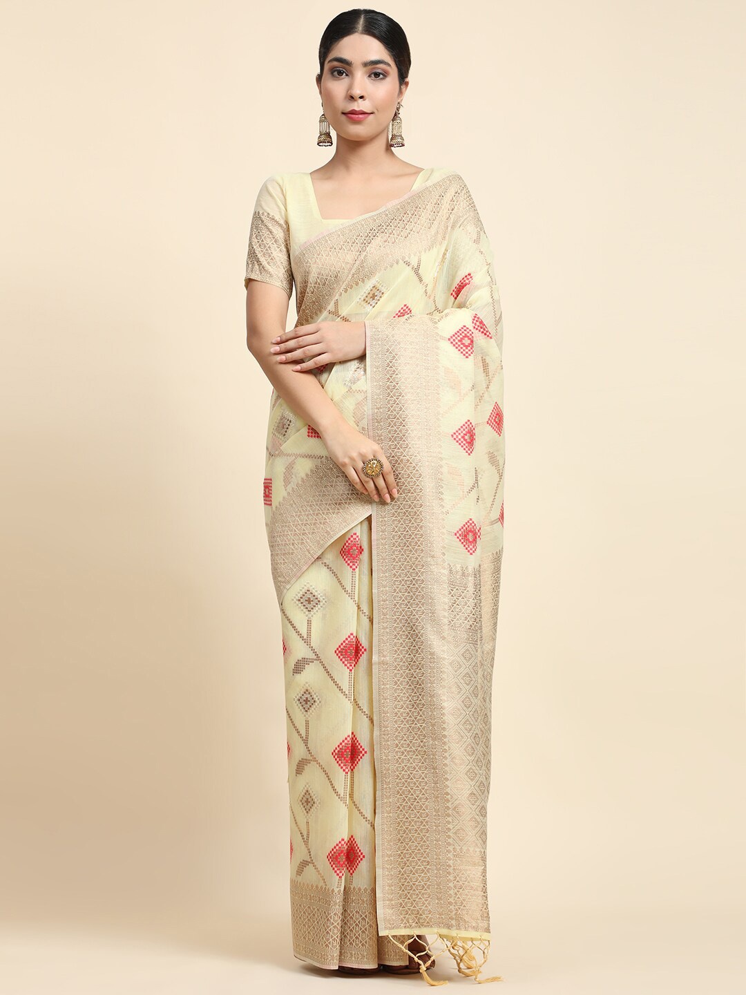 

JUST FASHION Ethnic Motif Woven Design Zari Banarasi Saree, Yellow