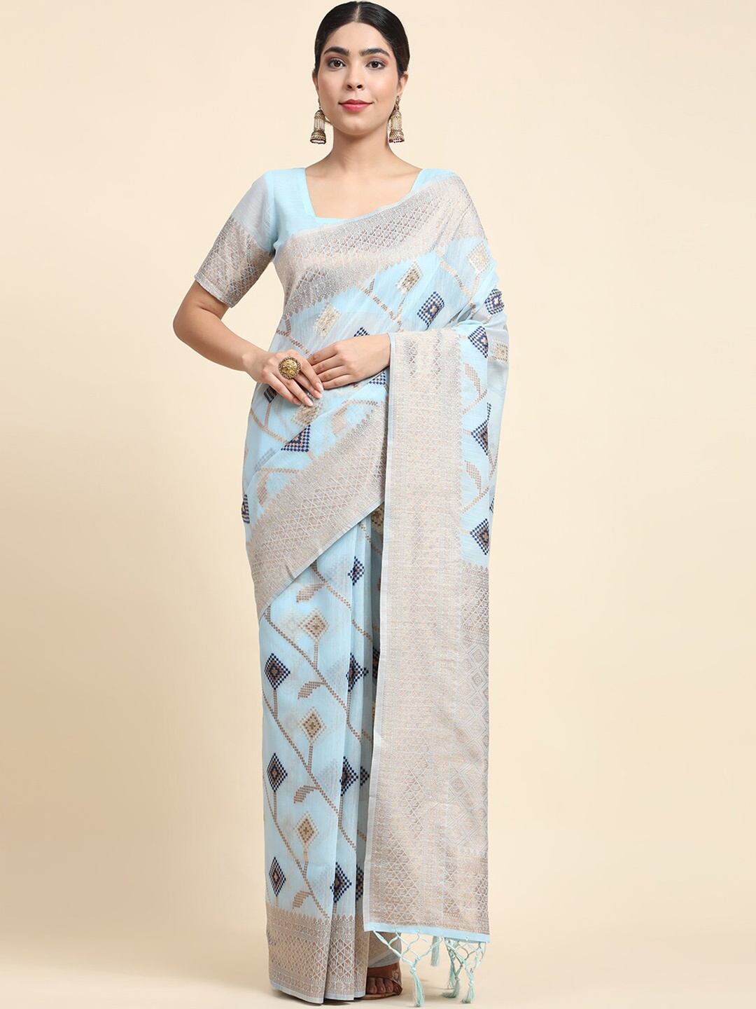 

JUST FASHION Ethnic Motif Woven Design Zari Banarasi Saree, Blue