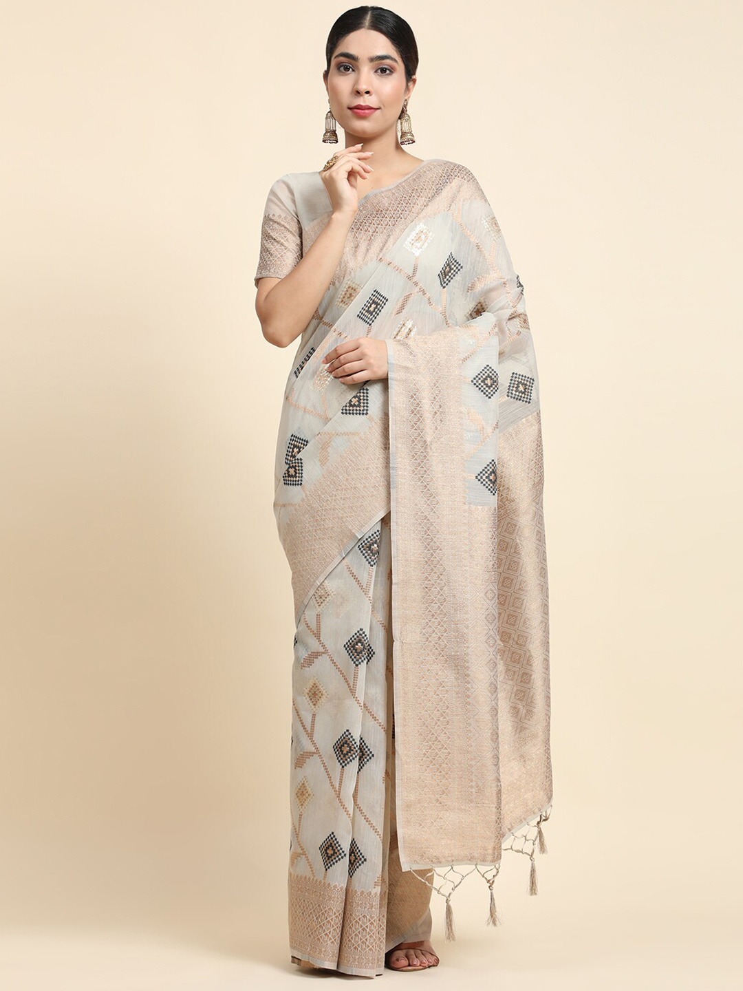 

JUST FASHION Ethnic Motif Woven Design Zari Banarasi Saree, Grey