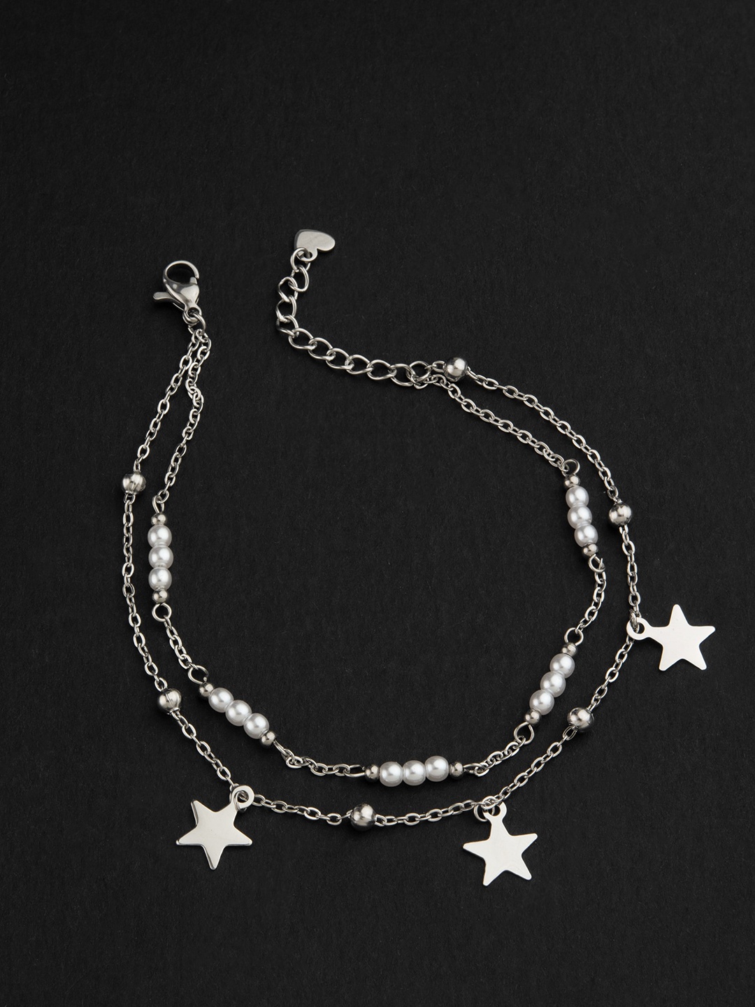 

E2O Silver-Plated CZ Studded Star Anklets