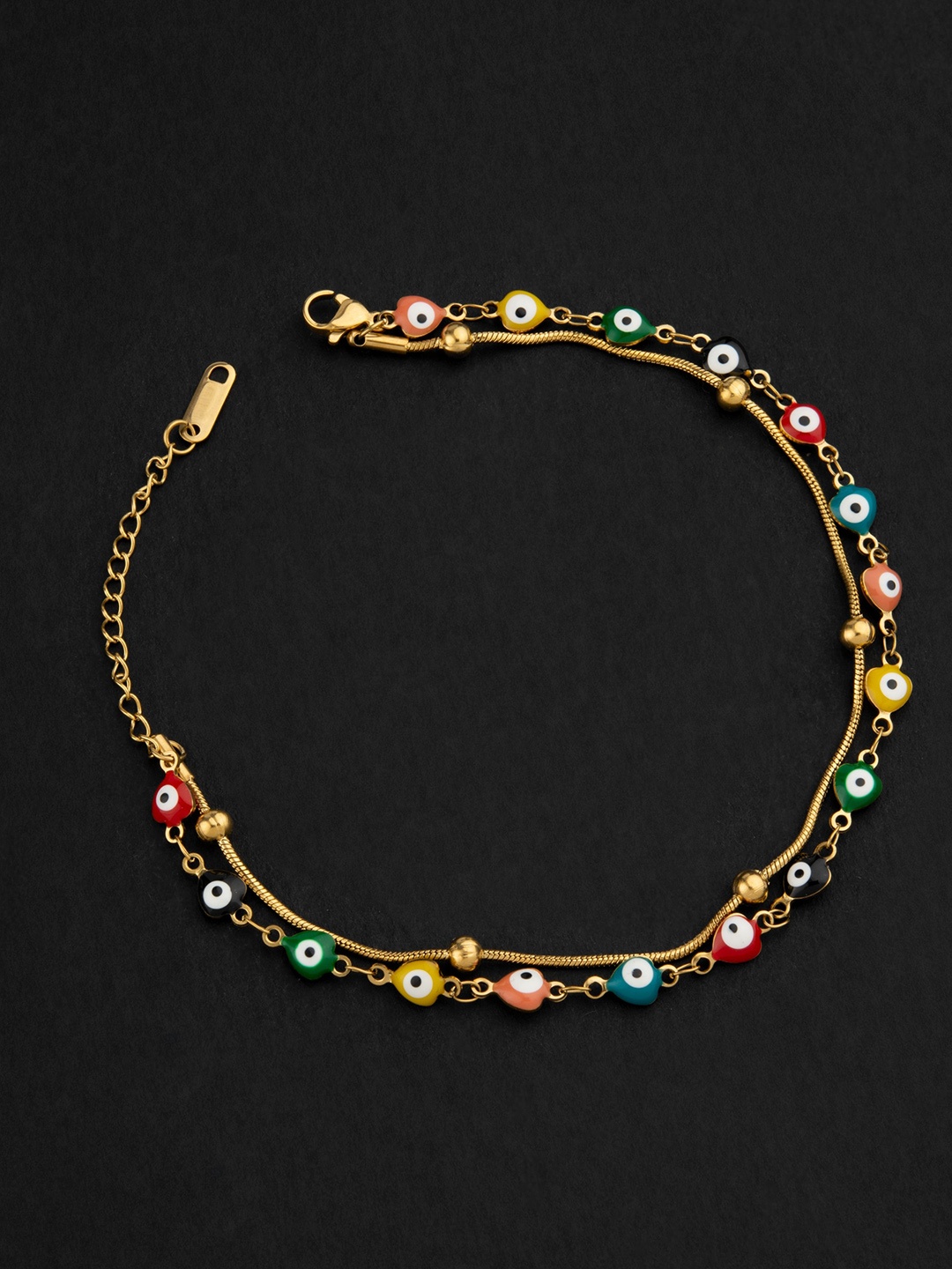

E2O Gold-Plated Kundan-Studded & Beaded Evil Eye Anklet