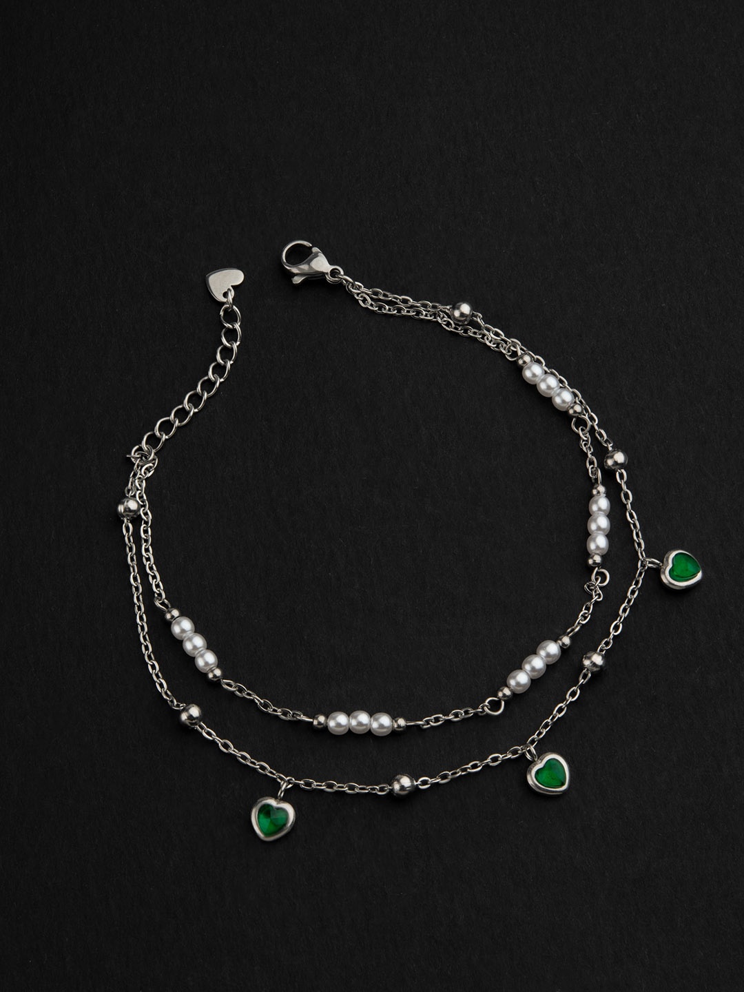 

E2O Rhodium-Plated Stones-Studded Anklet, Silver