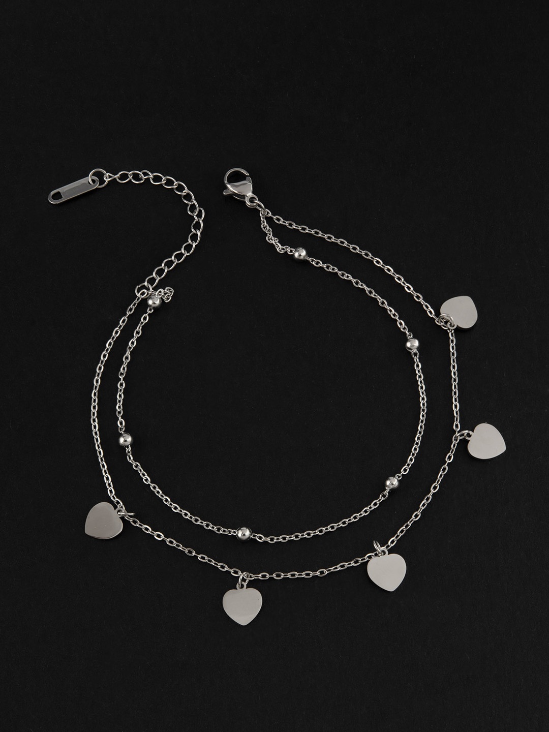 

E2O Rhodium-Plated Heart Shaped Charm Anklet, Silver