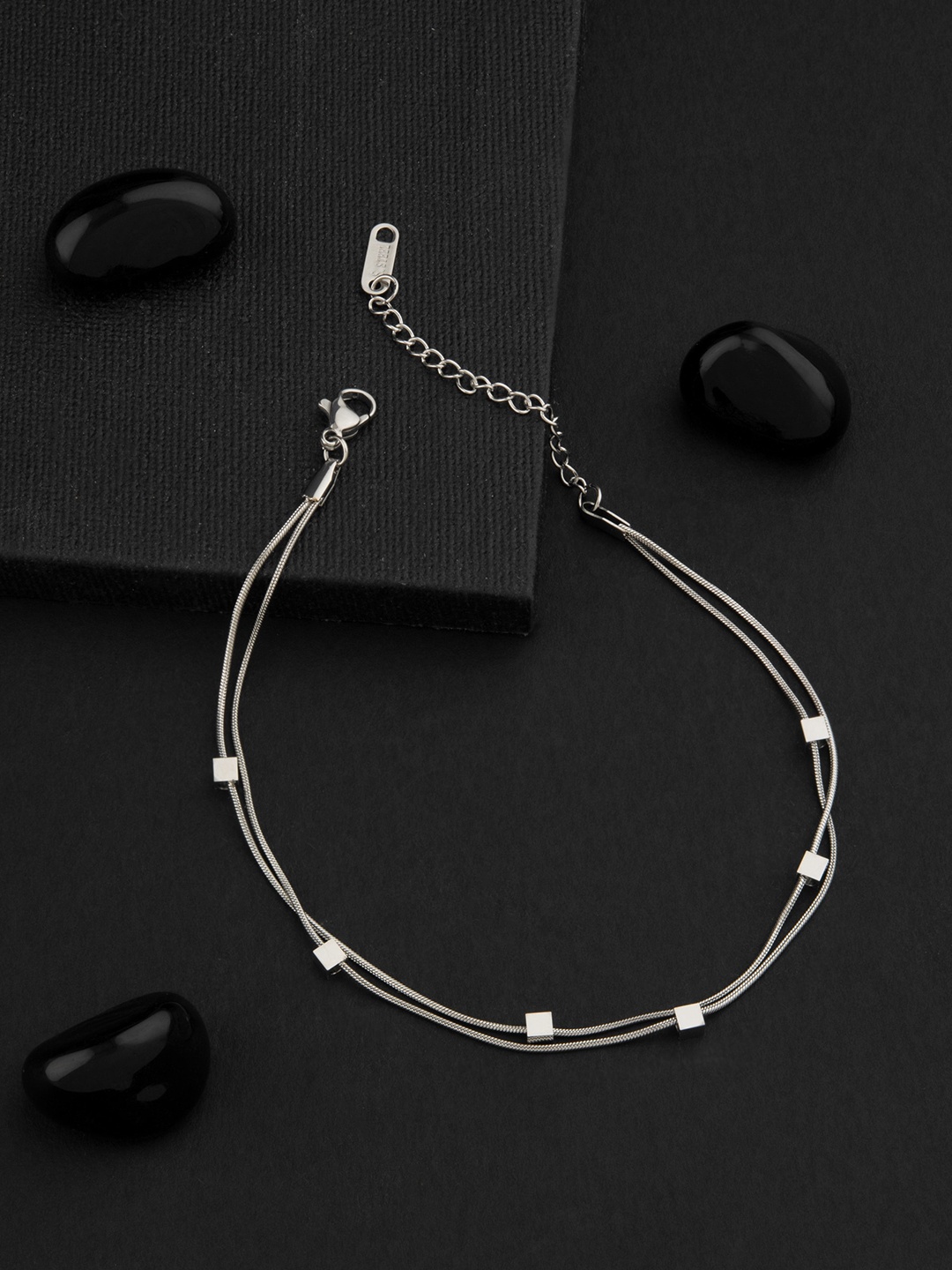 

E2O Rhodium-Plated Dew Drop Glow Anklet, Silver