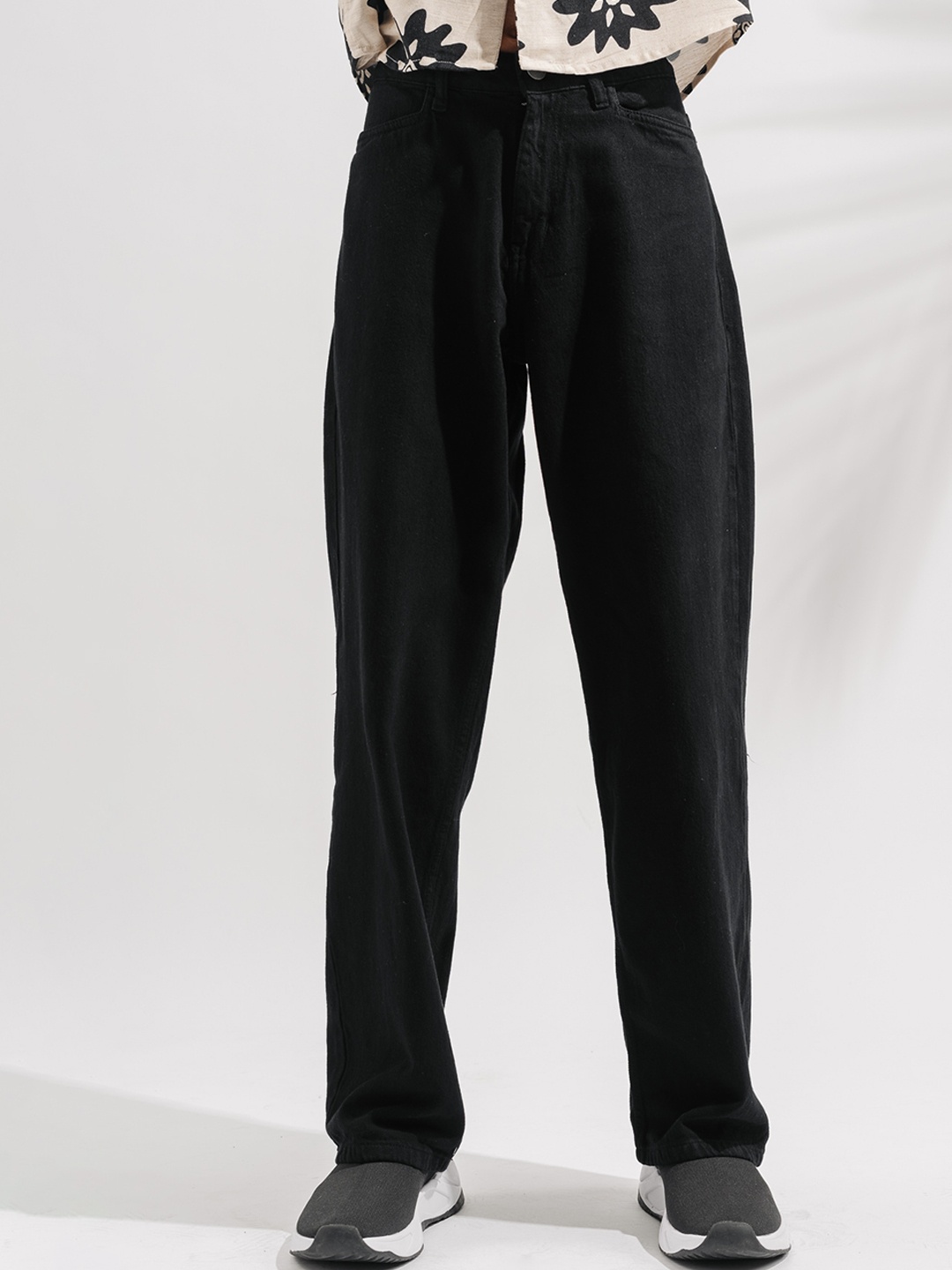 

FREAKINS Men Cotton Clean Look Wide Leg High-Rise Jeans, Black
