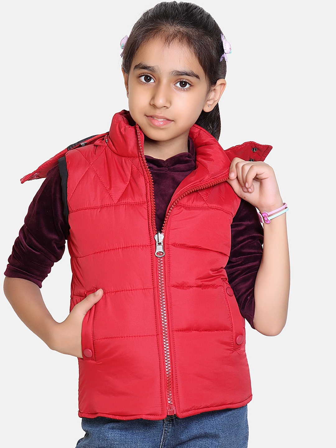 

BAESD Girls Lightweight Hooded Puffer Jacket, Red
