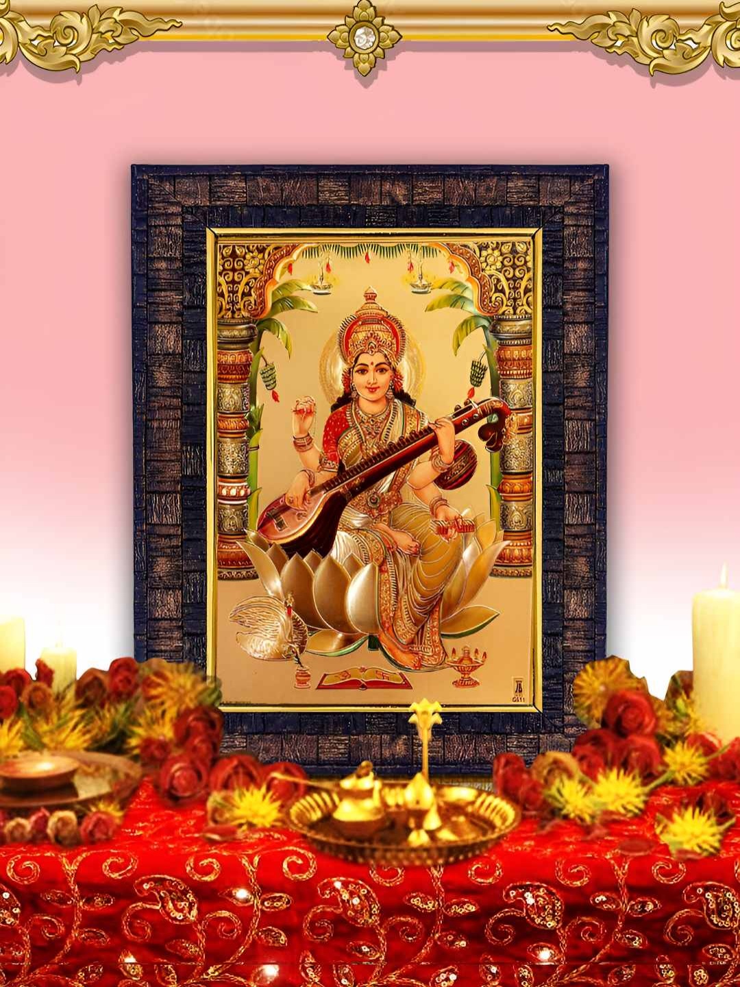 

Hawai Black & Gold Plated Goddess Saraswati Wood Wall Photo Frame