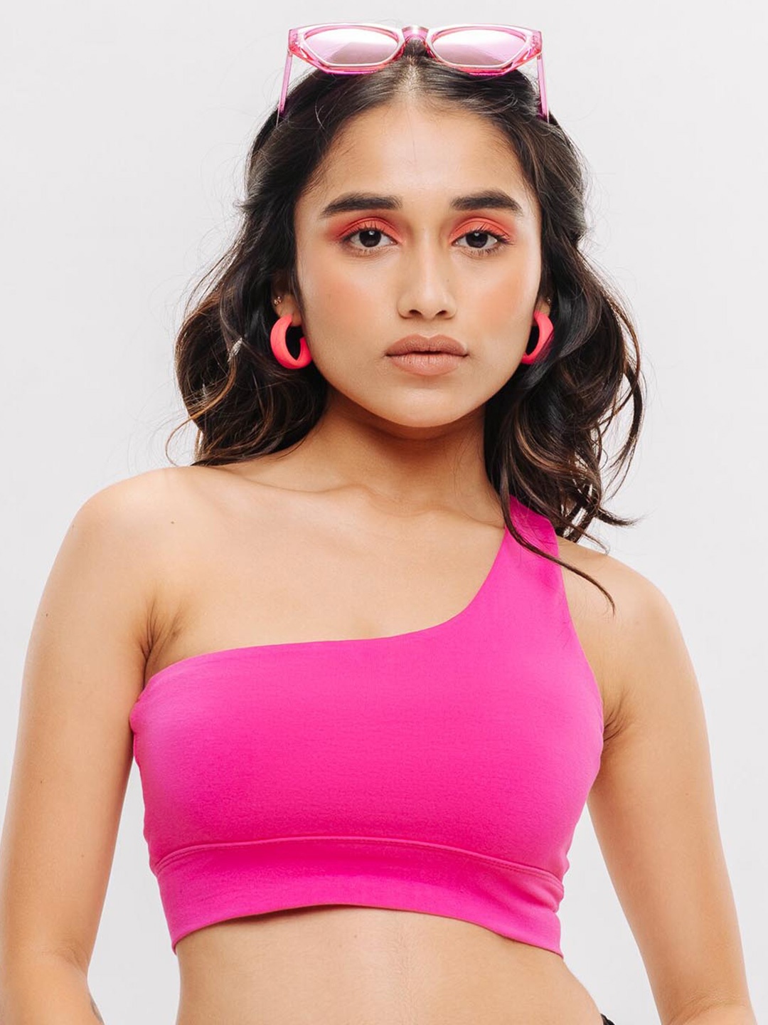 

FREAKINS One Shoulder Fitted Crop Top, Pink