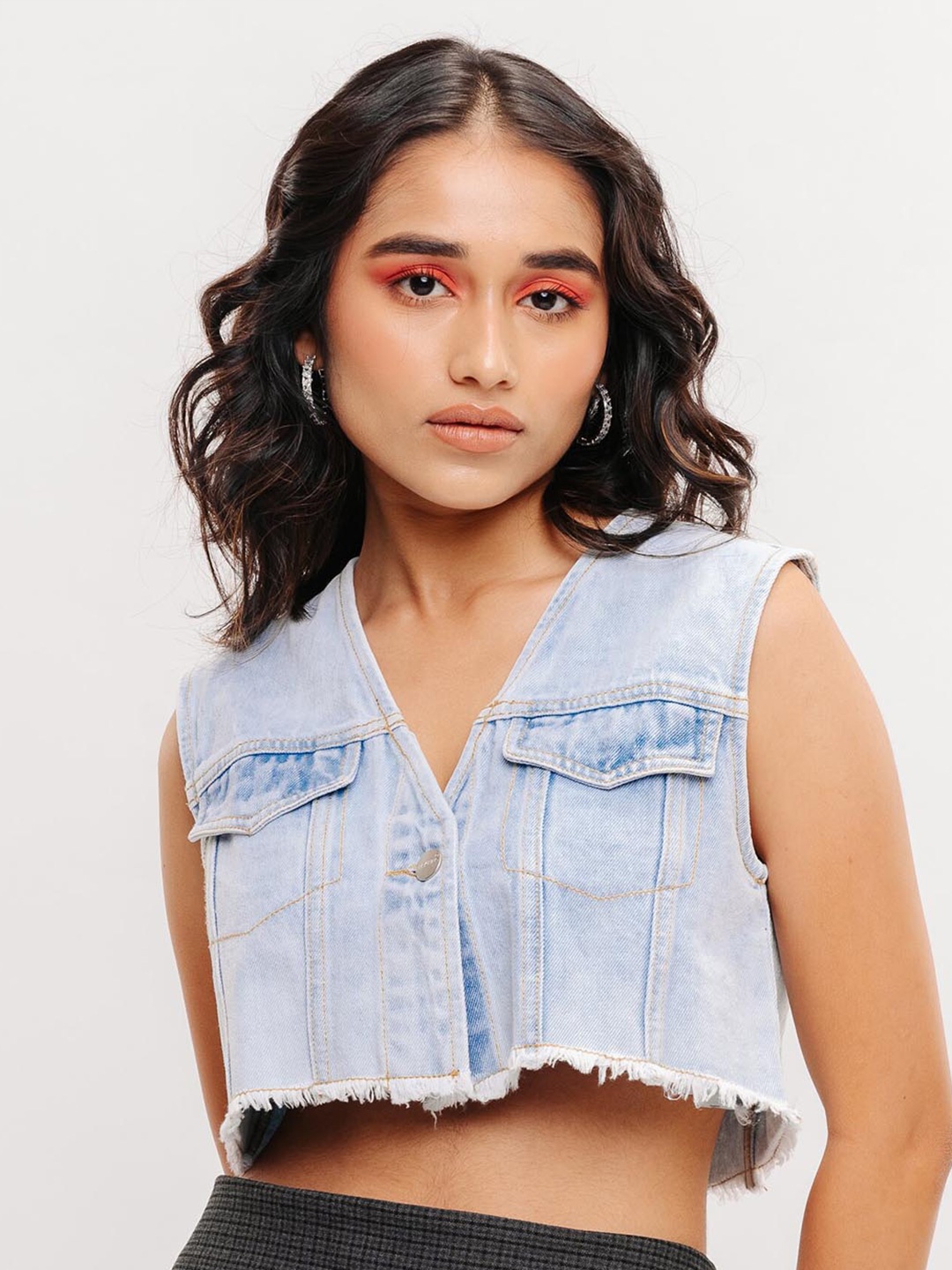 

FREAKINS Pure Cotton Regular Crop Top, Blue