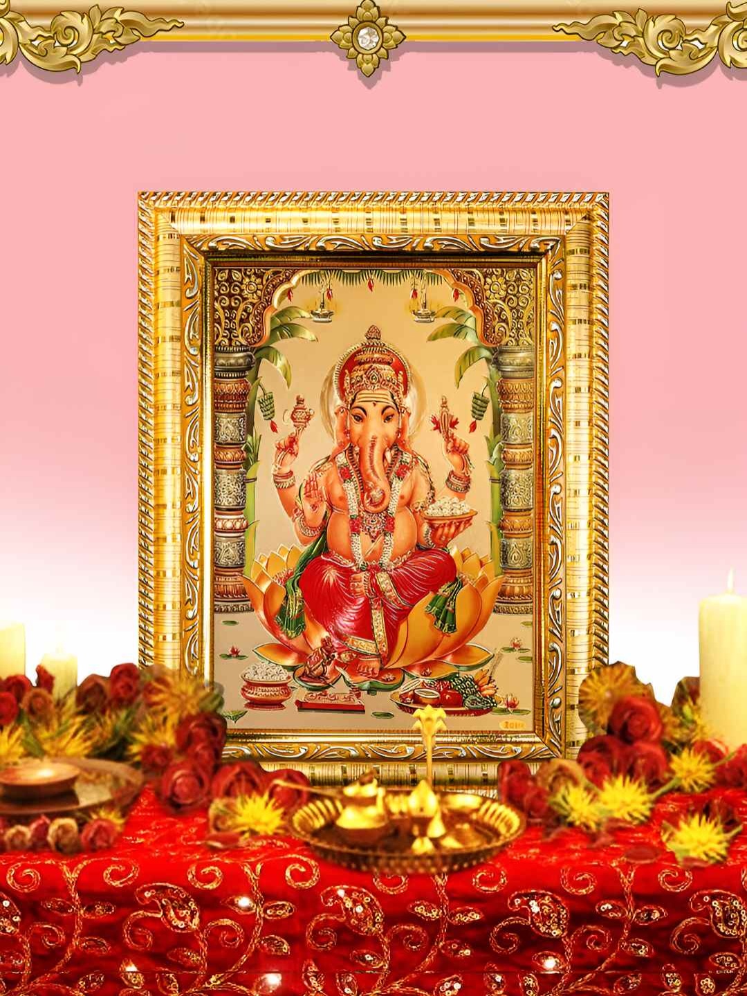 

Hawai Gold Plated & Red Lord Ganesha Wood Wall Photo Frame