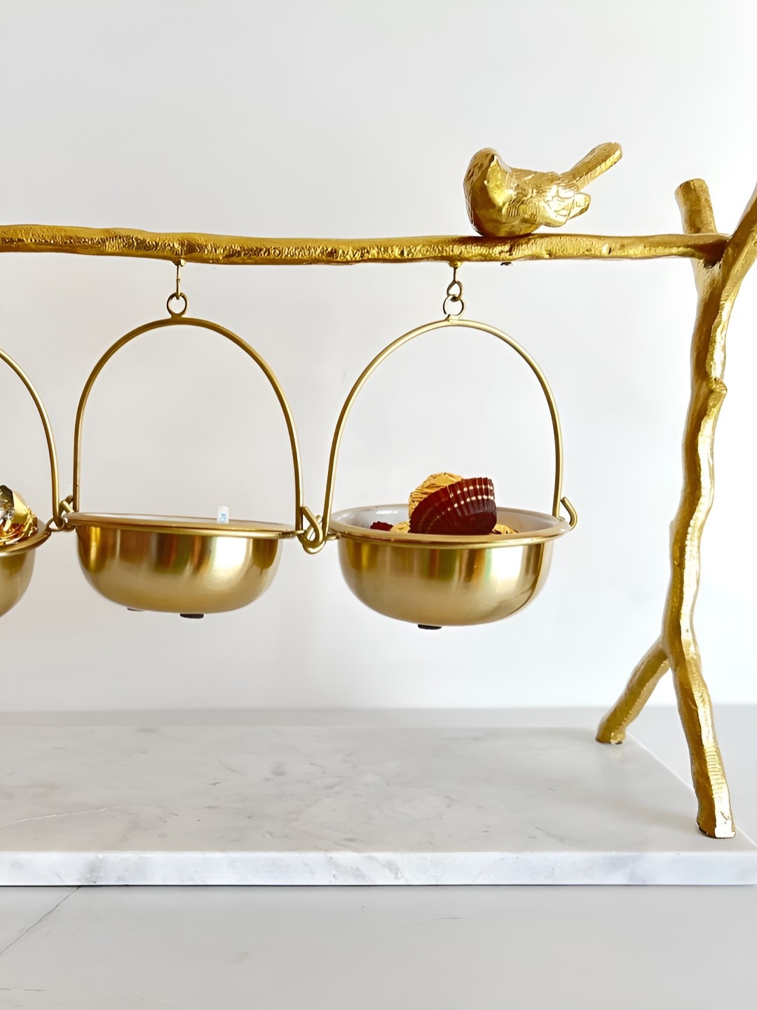 

Timaya's Decor Gold toned Bird-feeder Serving Bowls