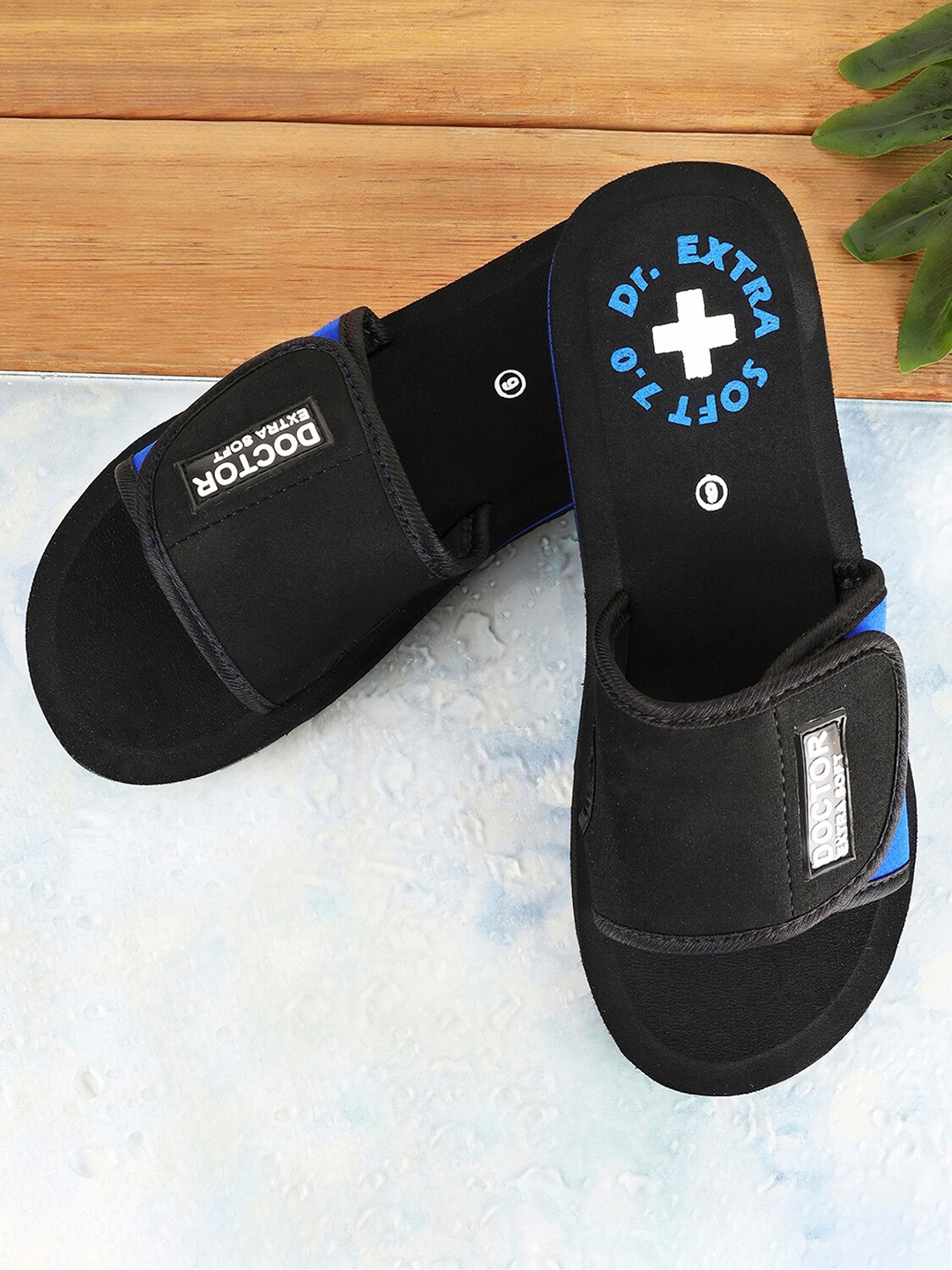 

DOCTOR EXTRA SOFT Women Orthopedic Sliders With Velcro Strap, Black