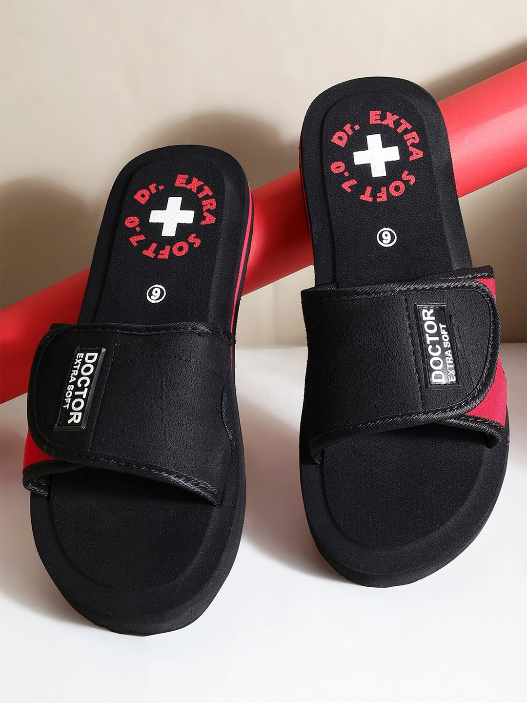 

DOCTOR EXTRA SOFT Women Orthopedic Sliders With Velcro Strap, Black