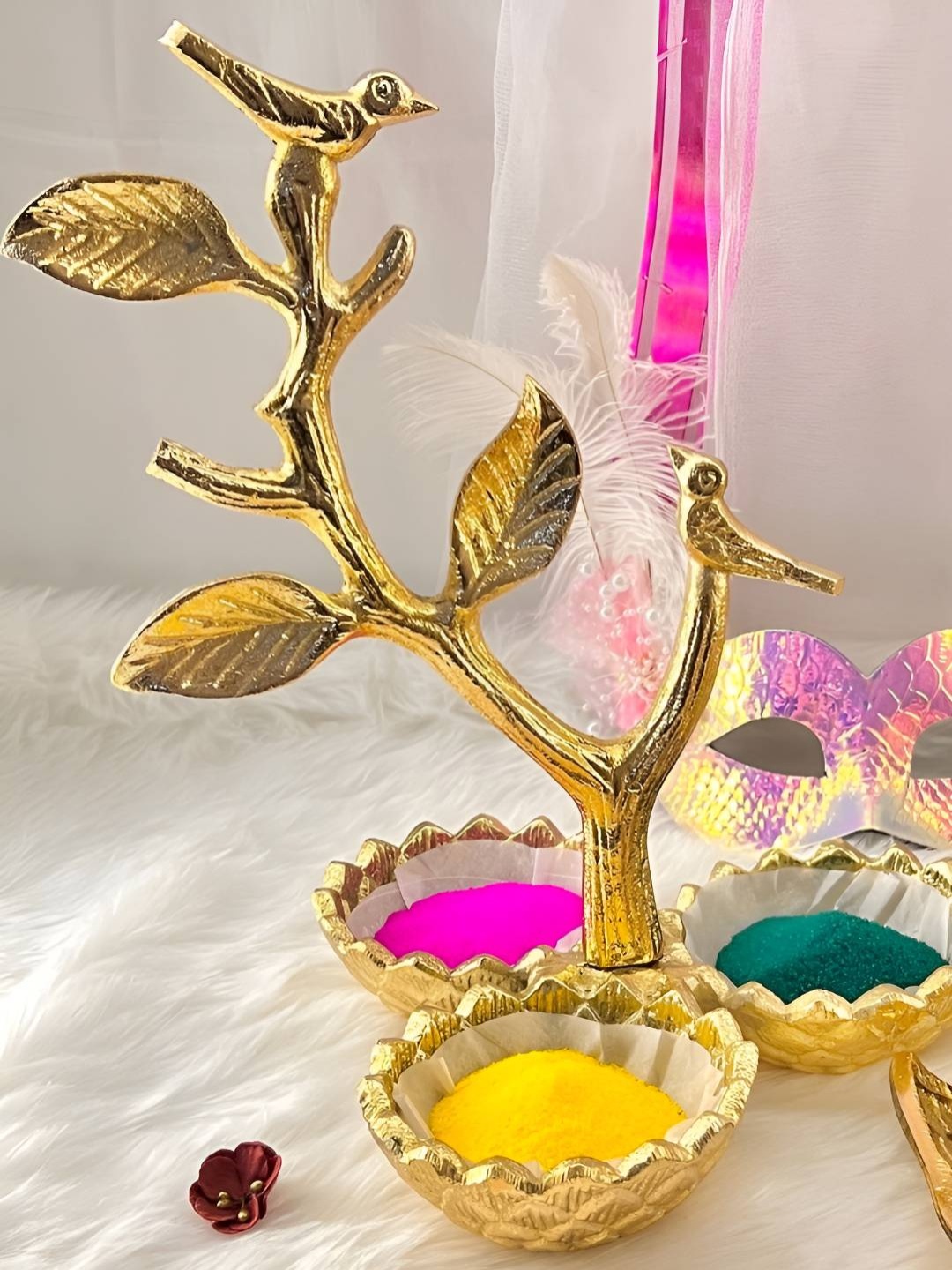 Timaya's Decor Gold-Toned Bird Design Serving Bowl