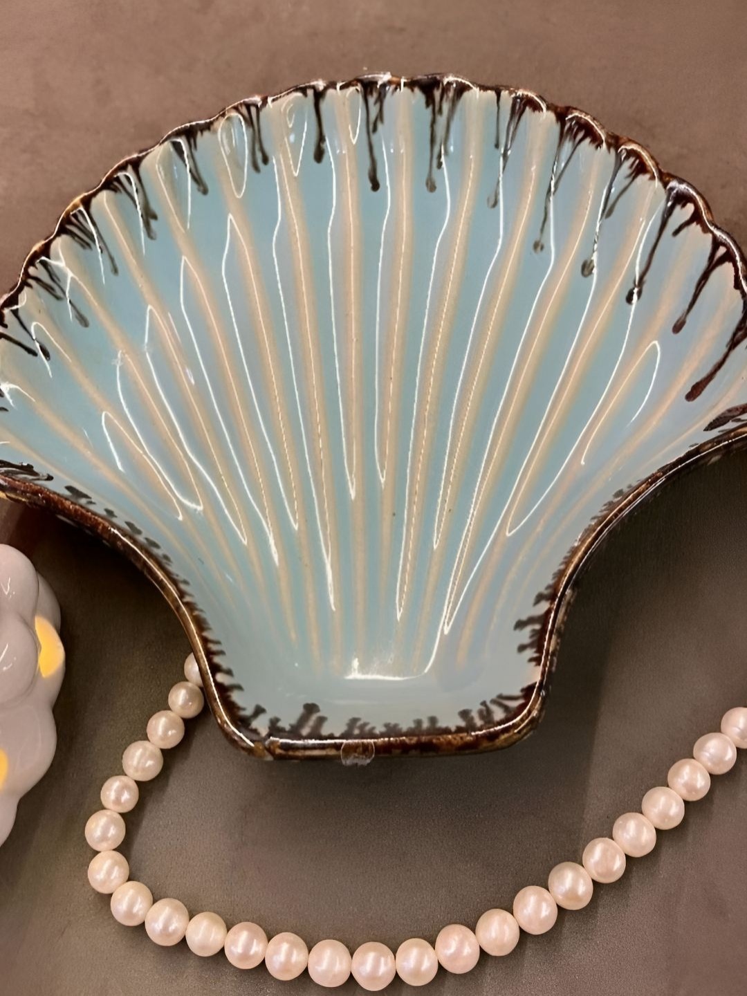 

Timaya's Decor Blue & Brown Ceramic Pretty Shell Food Platter