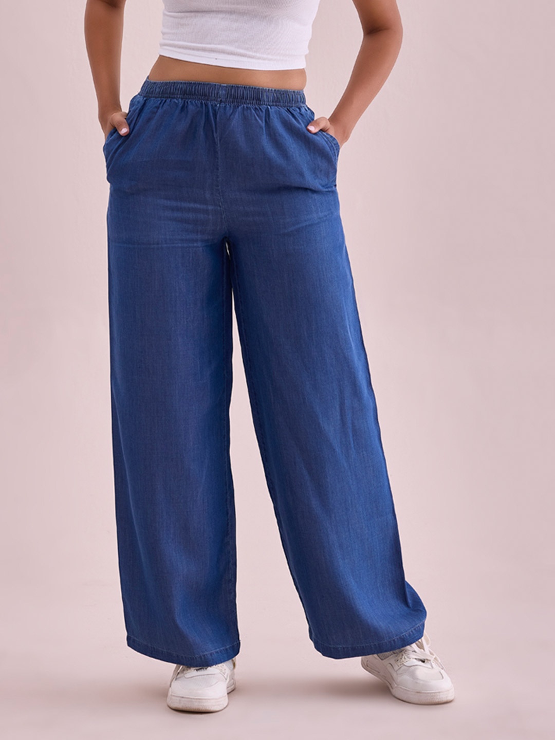 

Go Colors Plus Size Women High Rise Clean Look Wide Leg Jeans, Blue