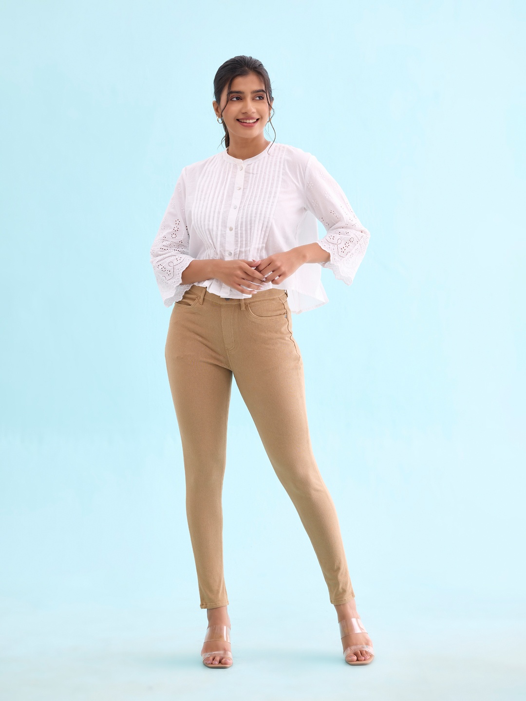 

Go Colors Women Slim Fit Denim Jeggings, Khaki