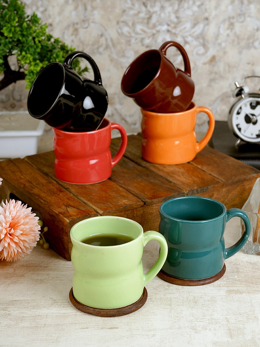 

CDI 6 Pieces Solid Ceramic Glossy Mugs 150 ml, Green