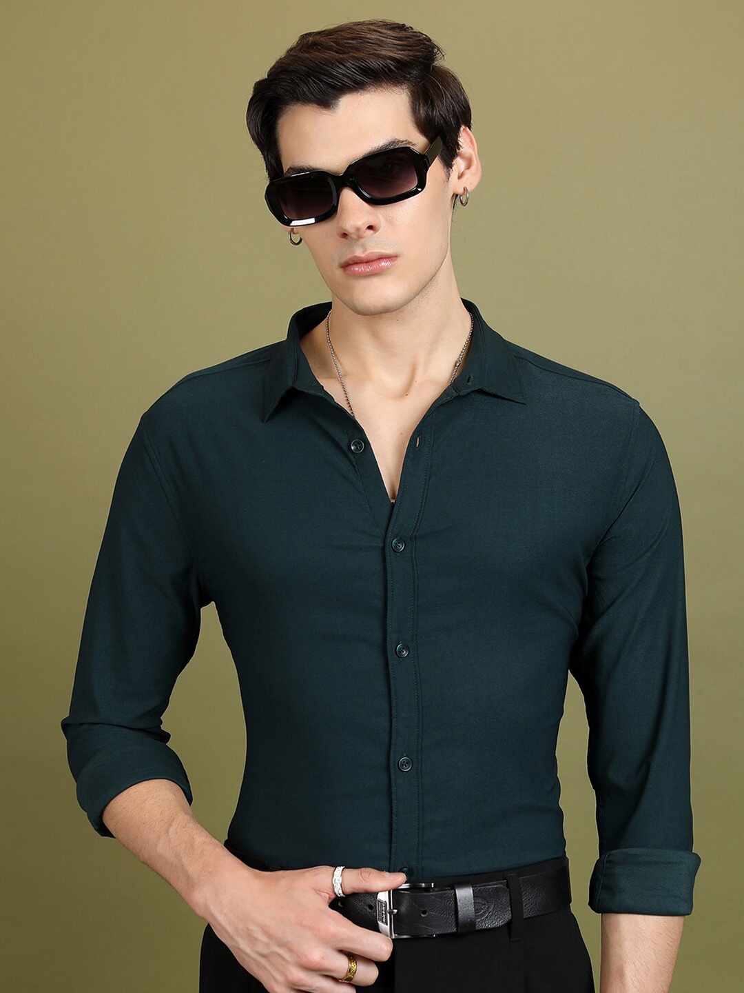 

HIGHLANDER Slim Fit Long Sleeves Casual Shirt, Teal