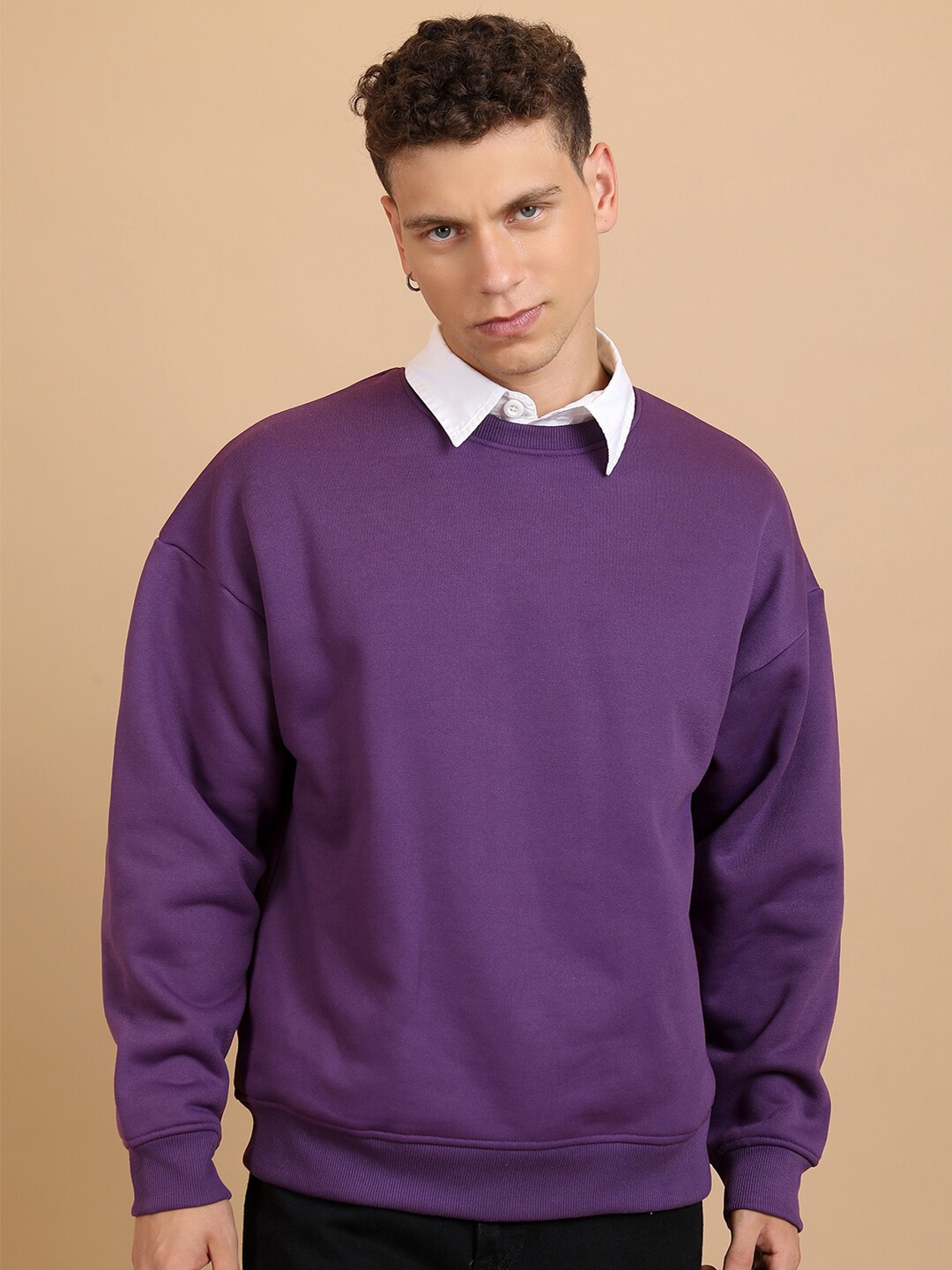 

HIGHLANDER Round Neck Drop Shoulder Sleeves Sweatshirt, Purple