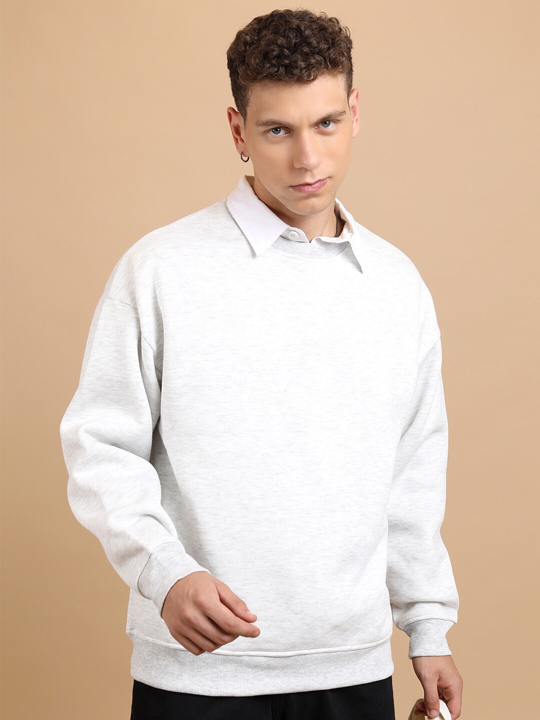 

HIGHLANDER Round Neck Drop Shoulder Sleeves Sweatshirt, White