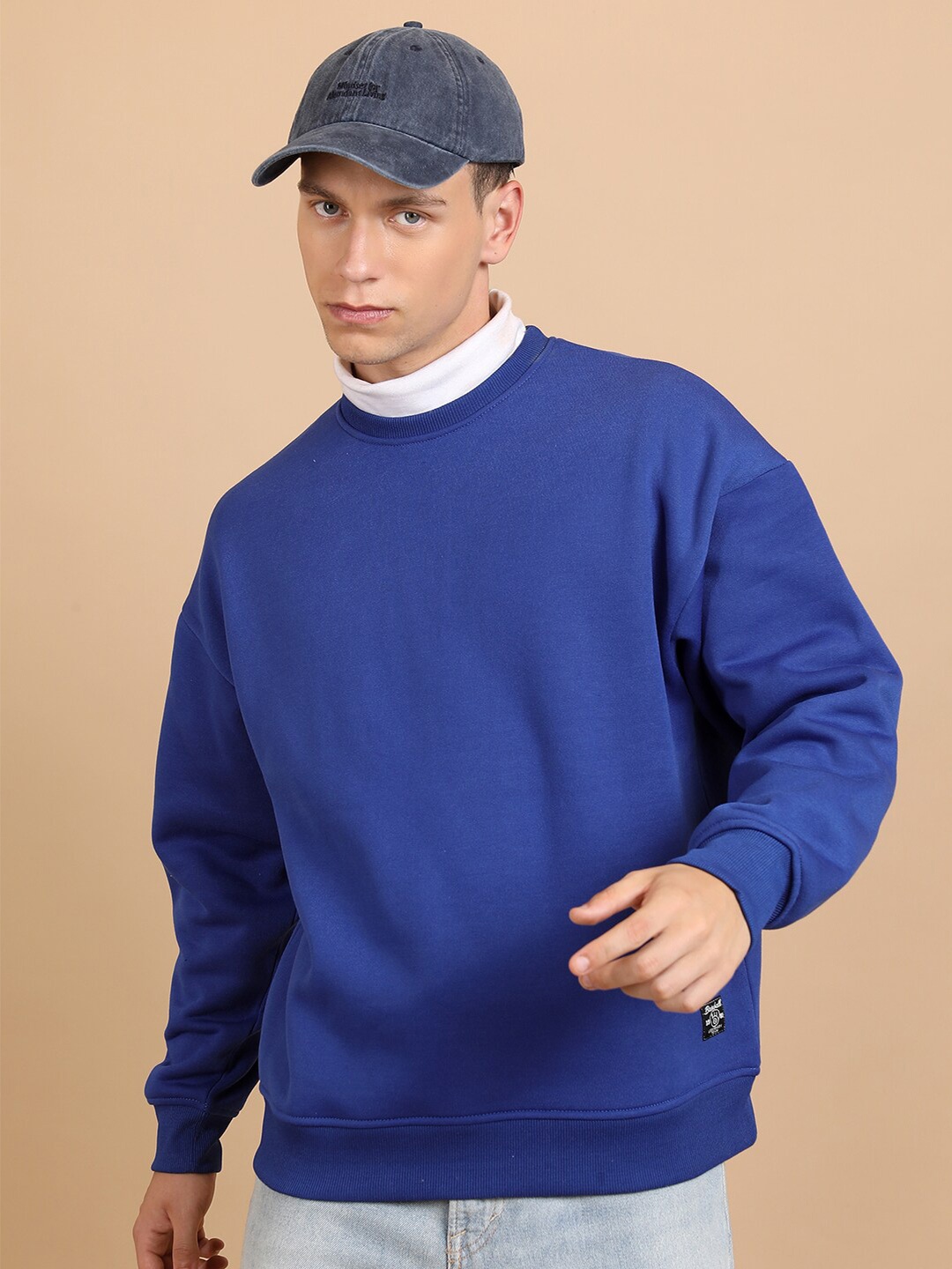 

HIGHLANDER Over Sized Drop Shoulder Round Neck Pullover Sweatshirt, Blue