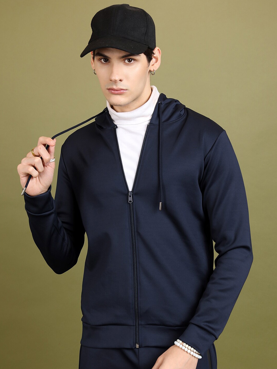 

HIGHLANDER Hooded Neck Long Sleeve Zip Detail Front-Open Sweatshirt, Navy blue