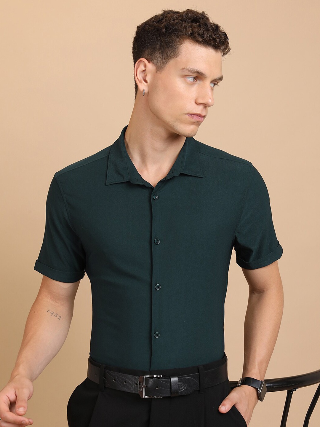 

KETCH Slim Fit Spread Collar Short Sleeves Casual Shirt, Teal