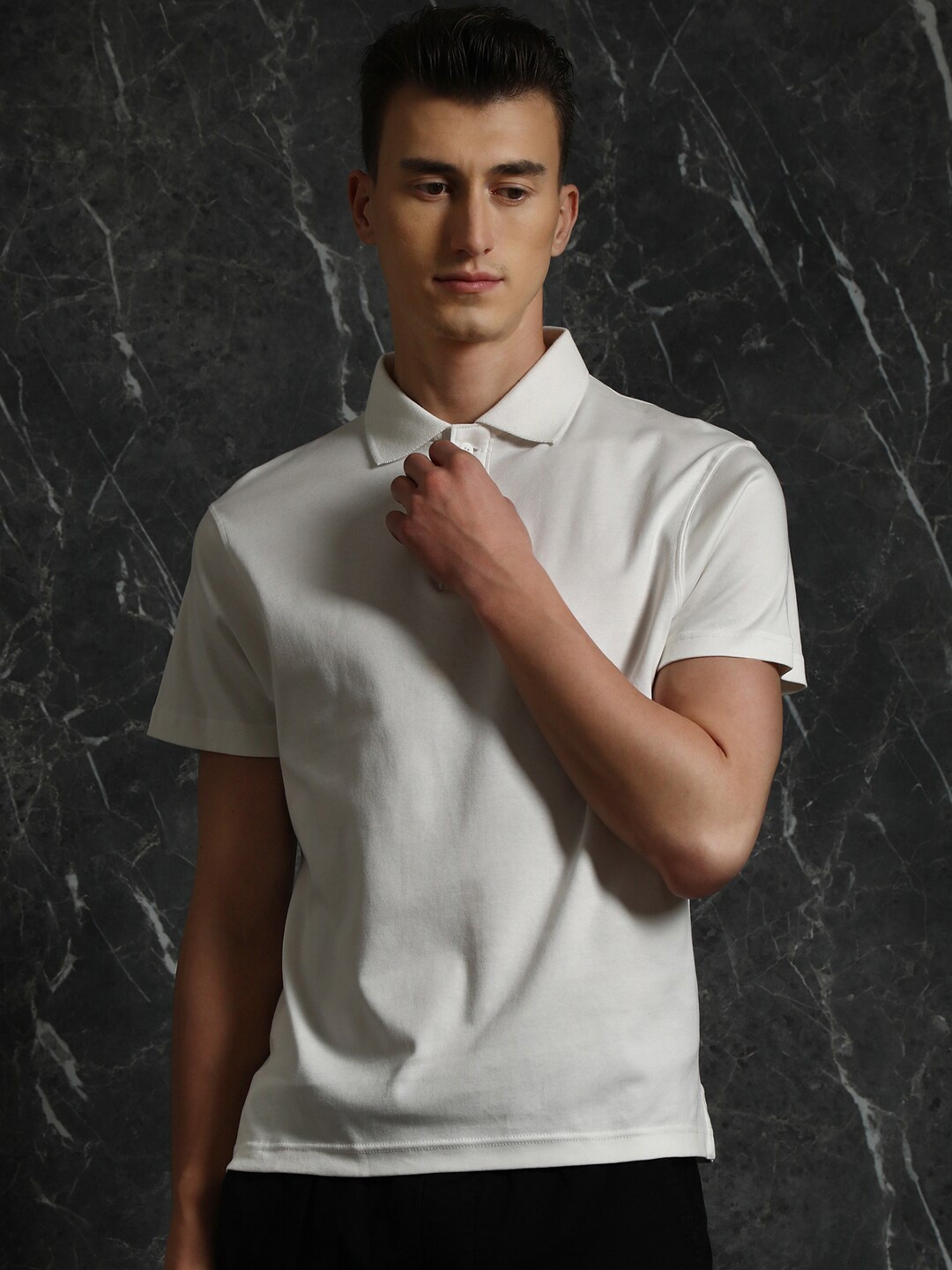 

Breakbounce Polo Collar Cotton T-Shirt, White