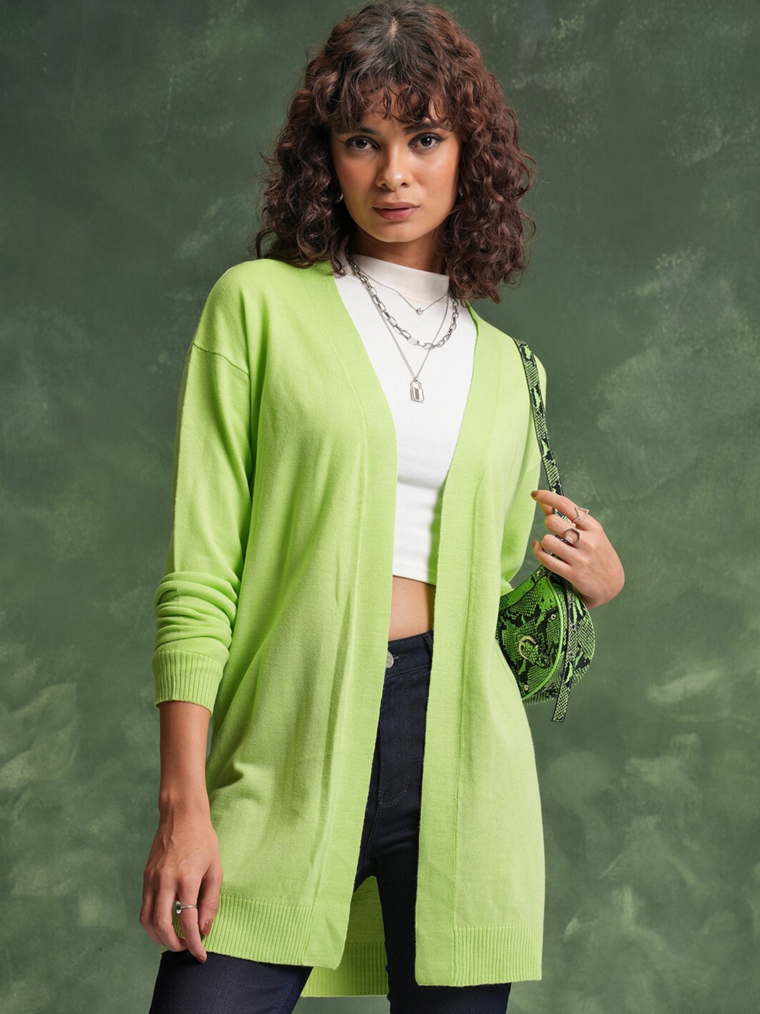 

Tokyo Talkies Acrylic Longline Cardigan, Green