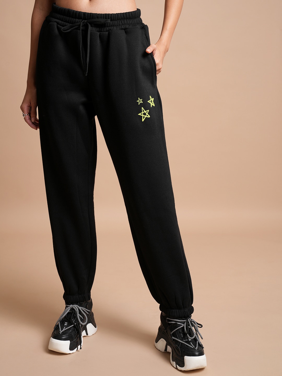 

Tokyo Talkies Black Women High Rise Printed Relaxed-Fit Joggers