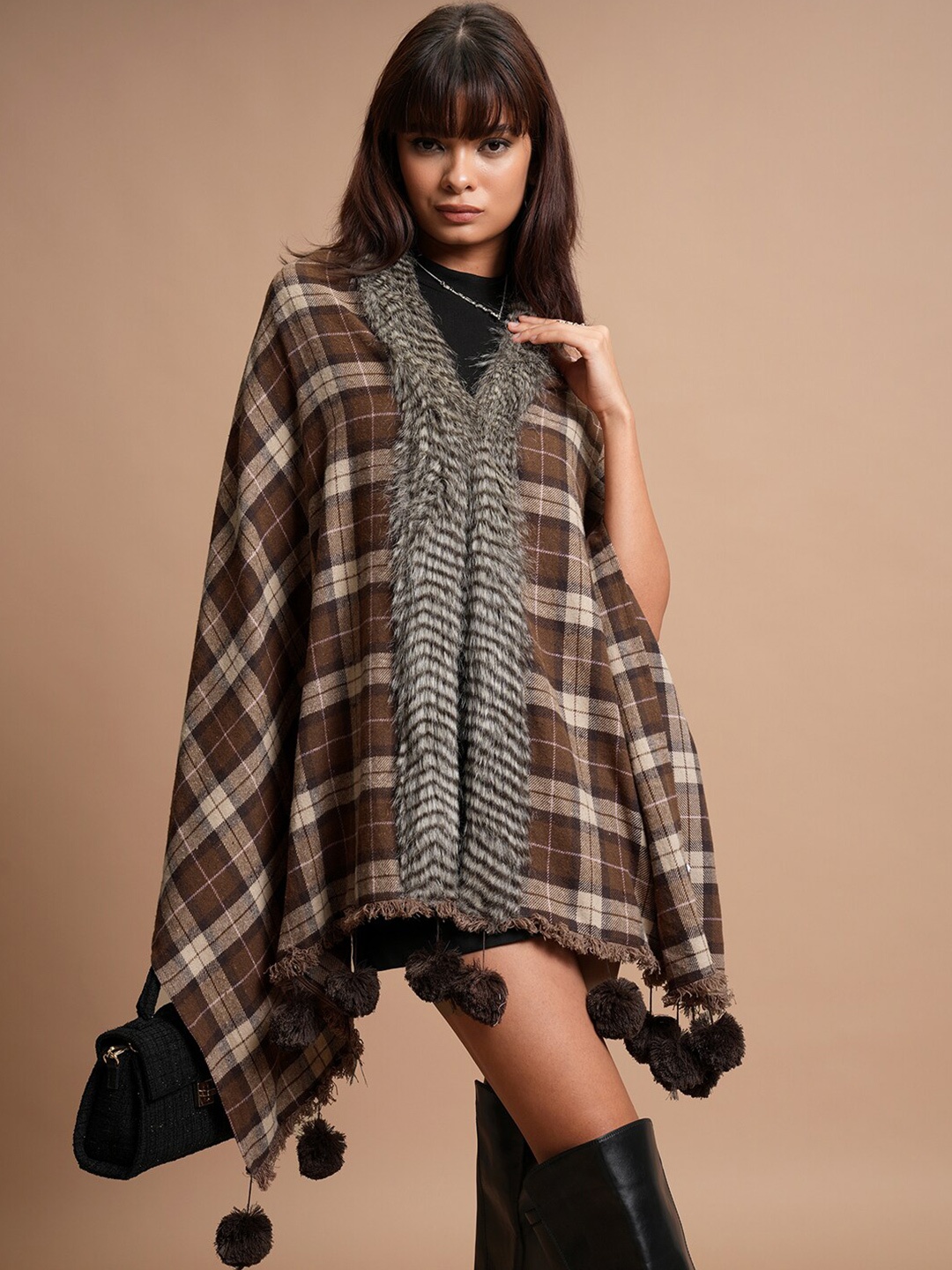 

Tokyo Talkies Checked Button Flannel Checked Shrug, Brown