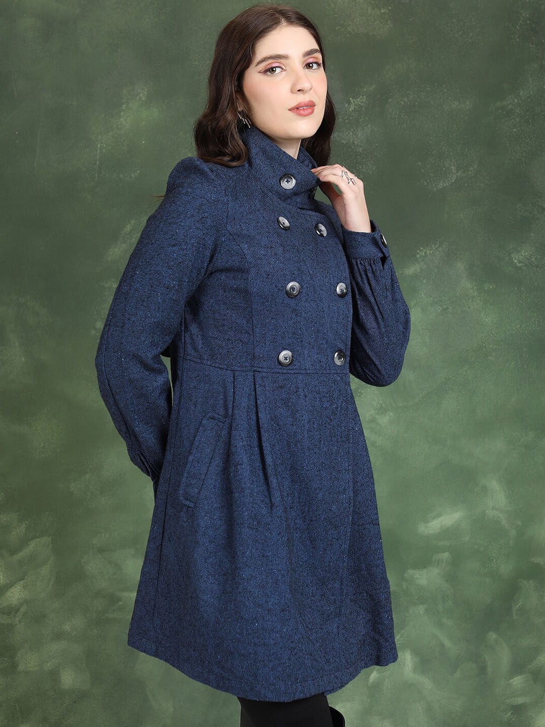 

Tokyo Talkies Stand Collar Longline Trench Coat, Blue