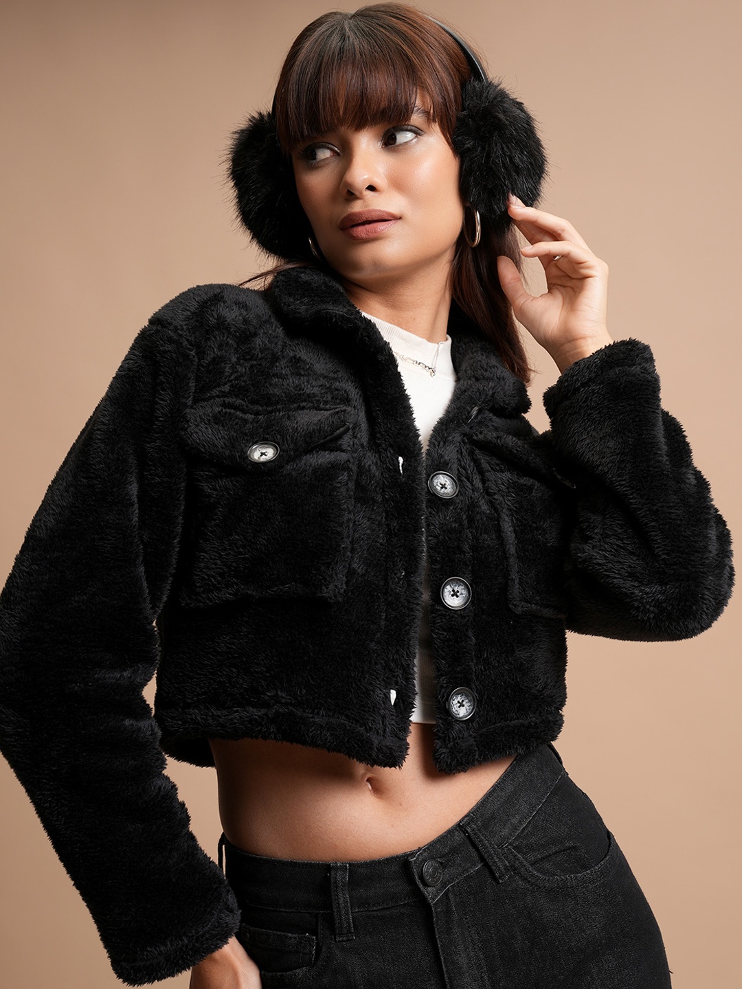 

Tokyo Talkies Black Faux Fur Trim Detail Cropped Tailored Jacket