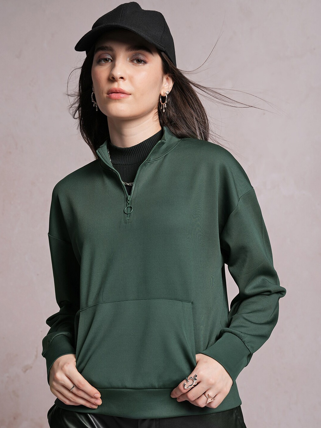 

Tokyo Talkies Green Mock Collar Sweatshirt