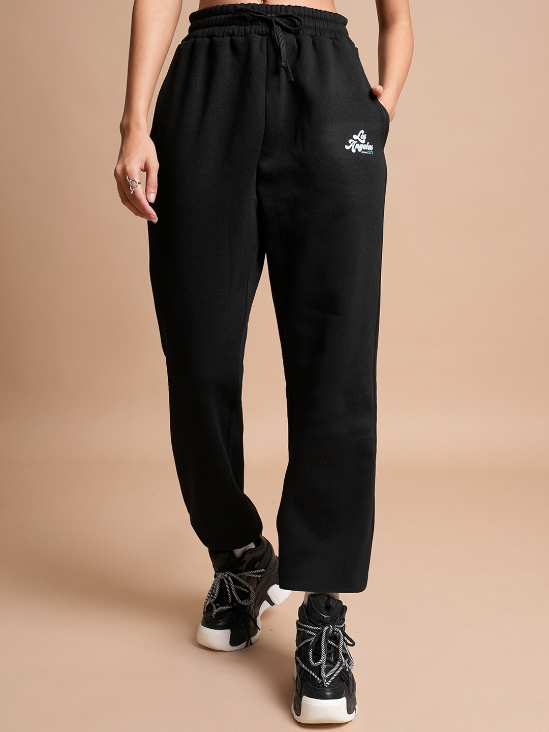 

Tokyo Talkies Women Black Relaxed Fit Track Pants