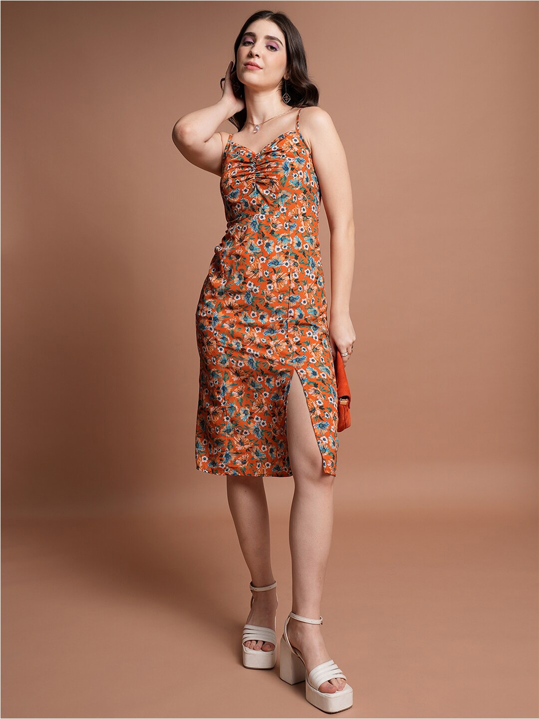 

Tokyo Talkies Floral Printed Fit & Flare Dress, Orange