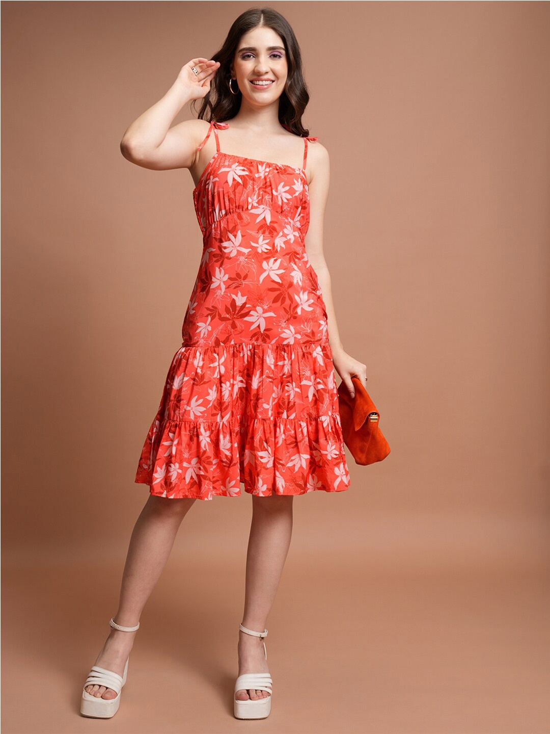 

Tokyo Talkies Floral Printed A-Line Mini Dress, Orange