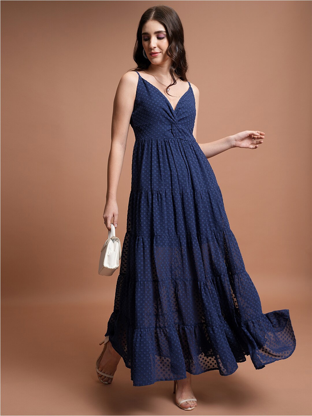 

KETCH Self Design Shoulder Straps Twisted Maxi Dress, Navy blue