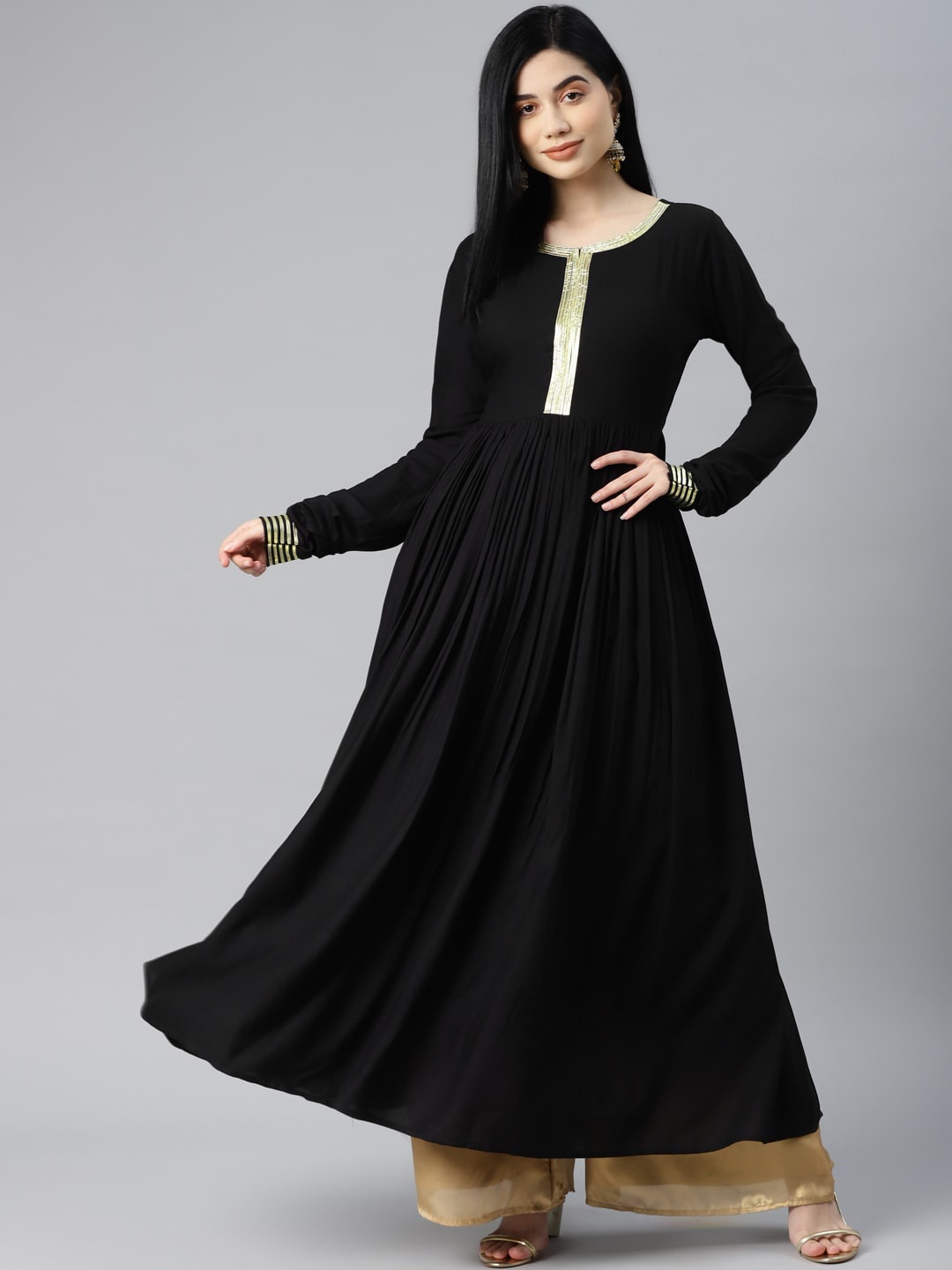 

KALINI Cotton Anarkali Kurta, Black