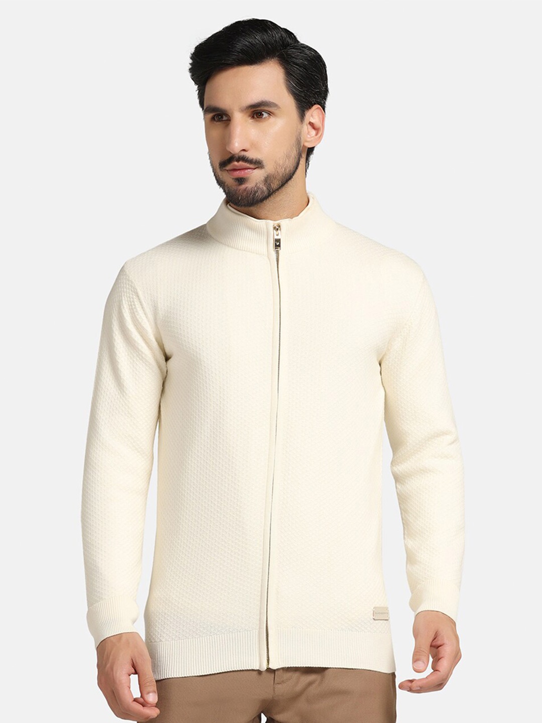 

Blackberrys Self Design Woollen Front-Open Sweaters, Off white