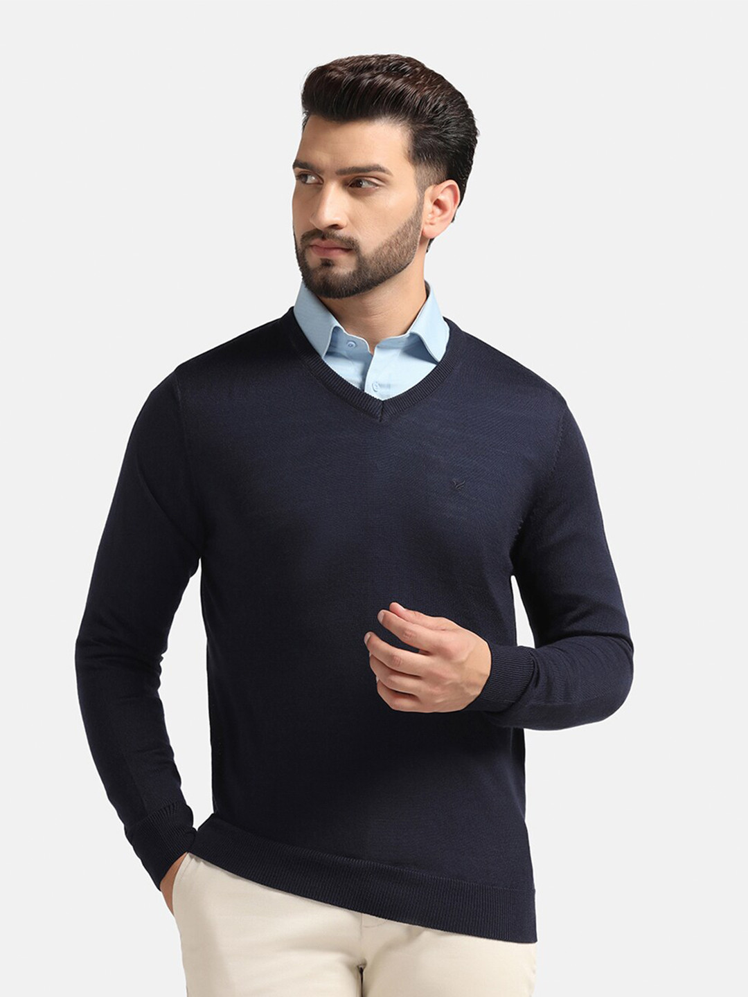 

Blackberrys V-Neck Long Sleeves Fleece Pullover, Navy blue