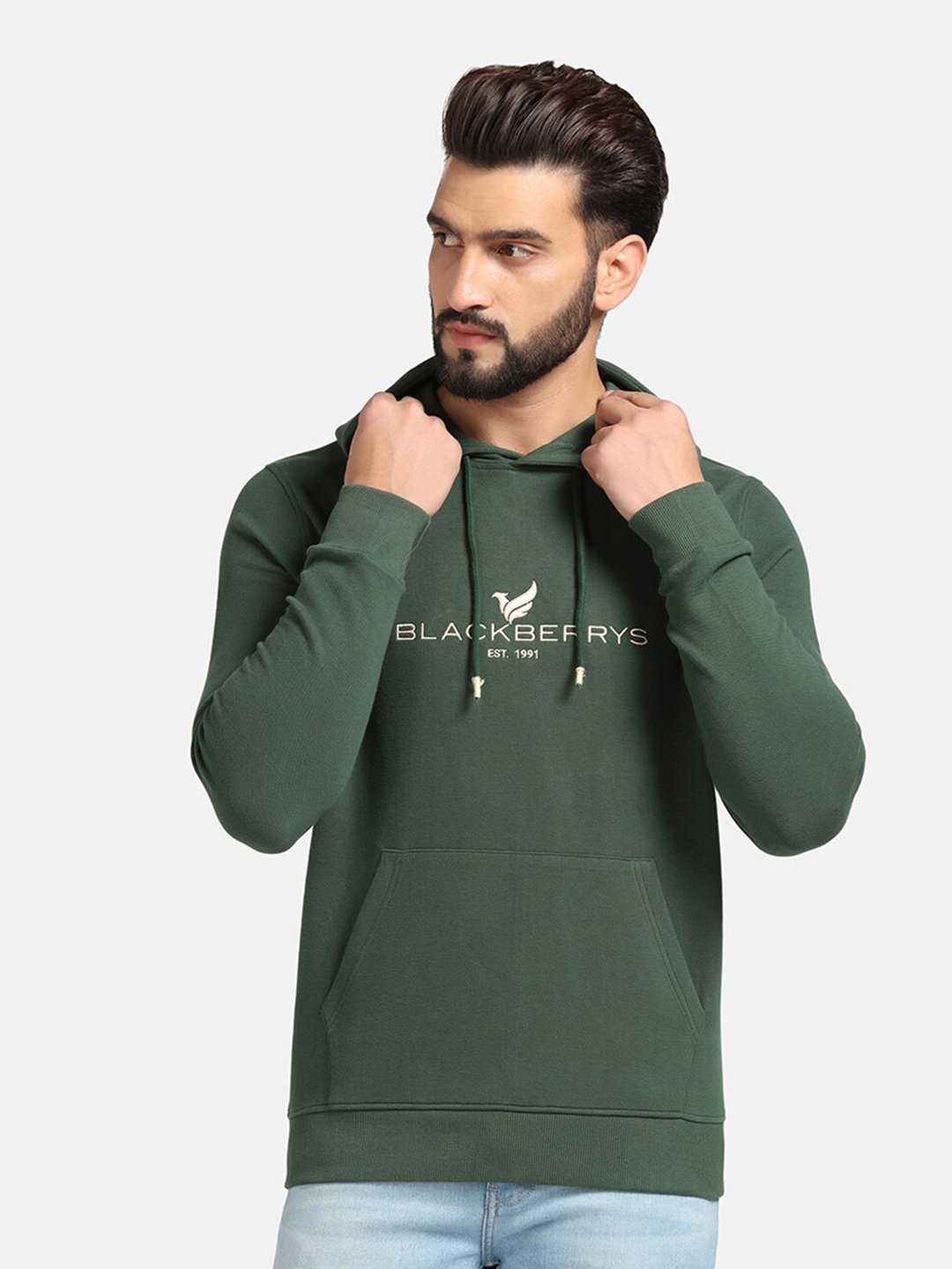 

Blackberrys Typography Printed Hooded Cotton Pullover, Green