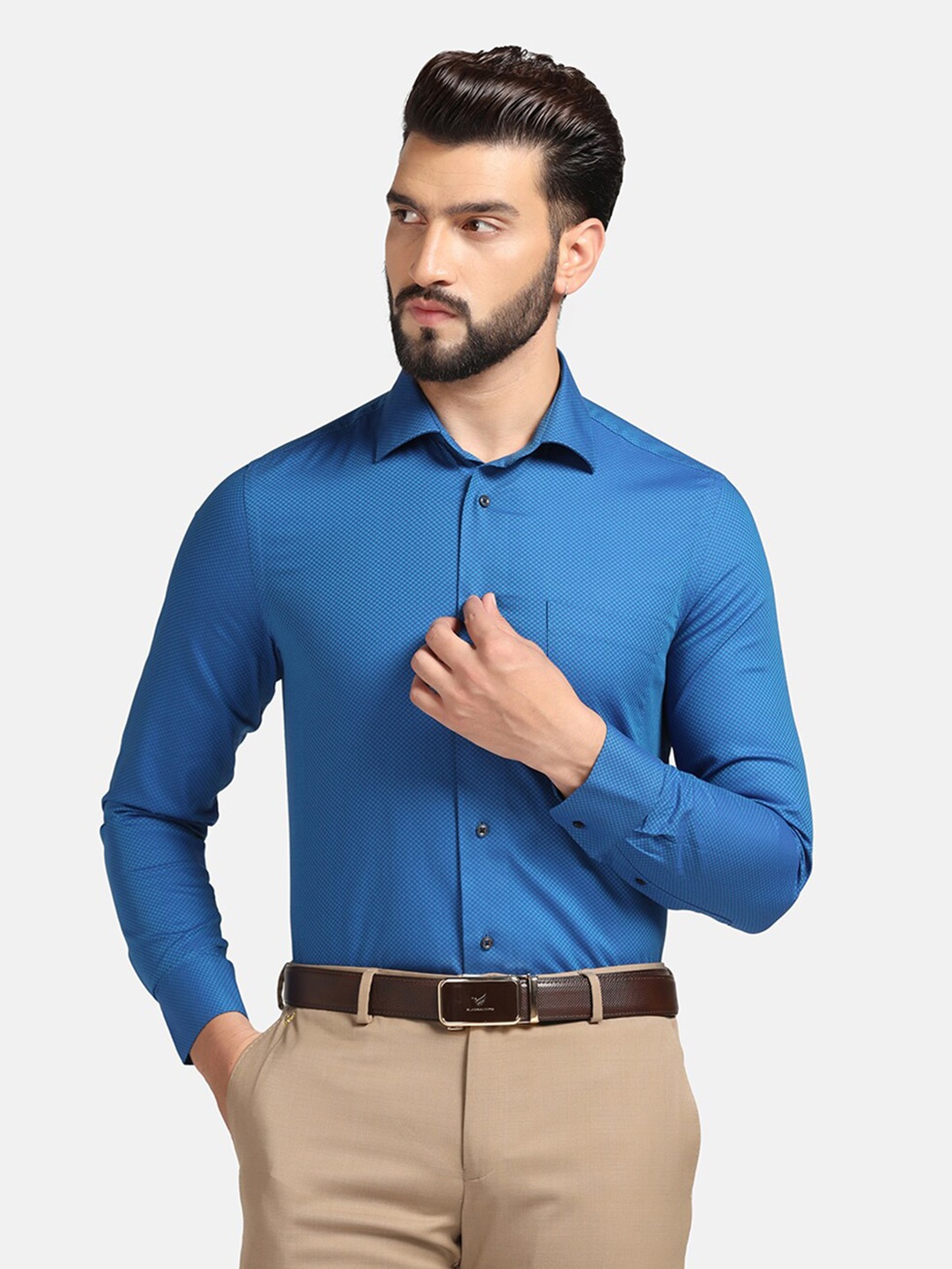 

Blackberrys India Slim Slim Fit Checked Long Sleeve Pocket Cotton Formal Shirt, Teal